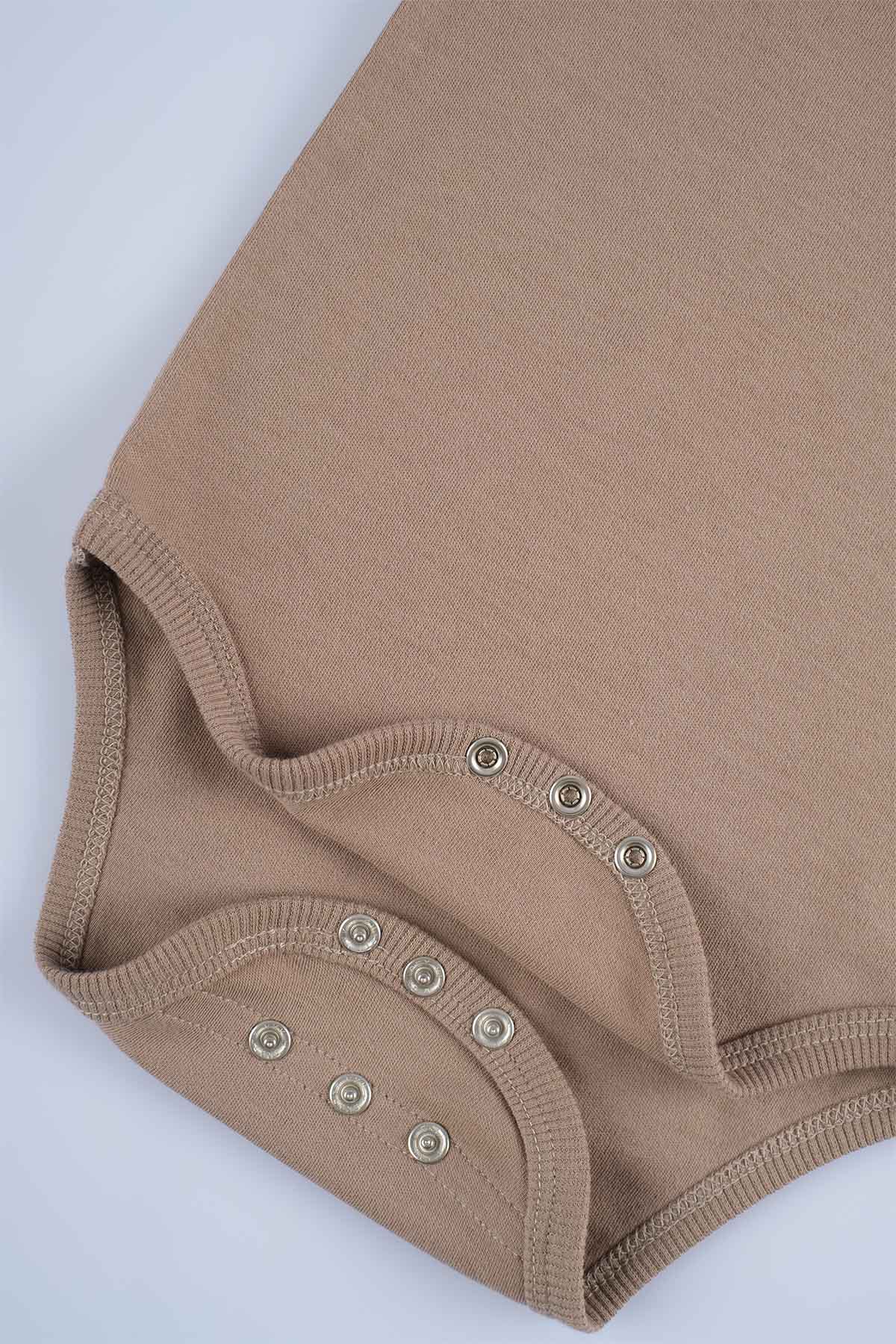 Organic Cotton Long Sleeve Bodysuit with Snaps - Brown | Soft & Gentle