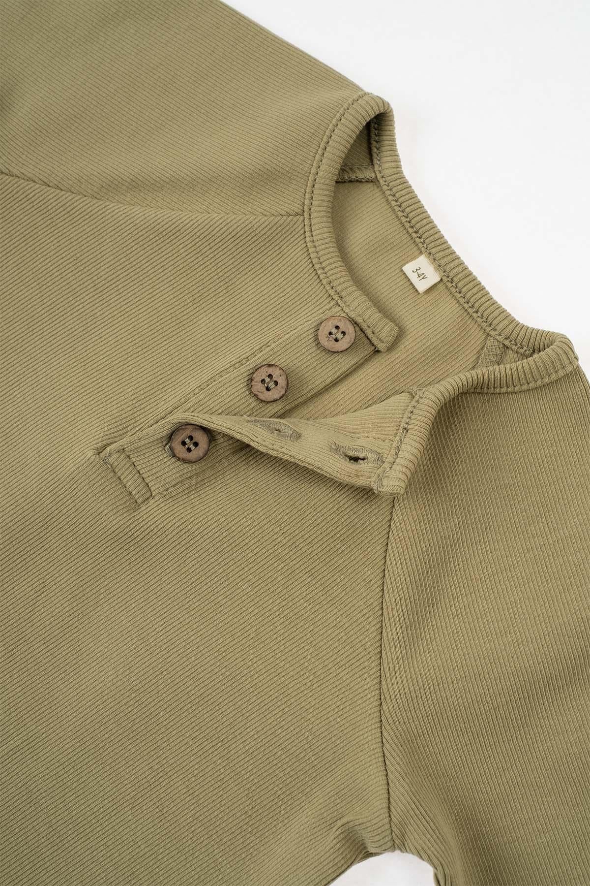 Khaki Organic Cotton Ribbed Longsleeve for Kids | Durable & Eco-Friendly