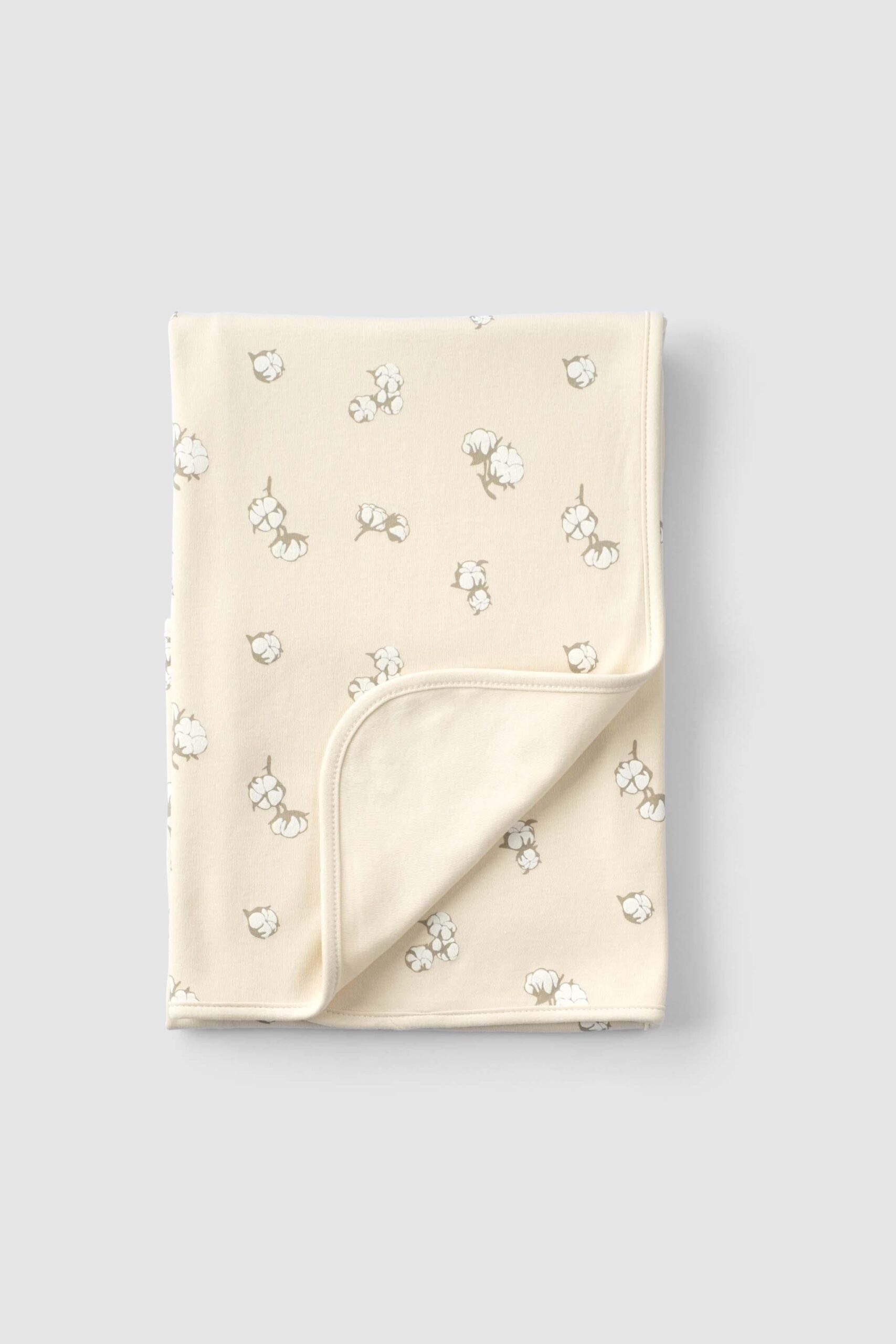 Organic Cotton Double Layer Baby Blanket - Cream with Print