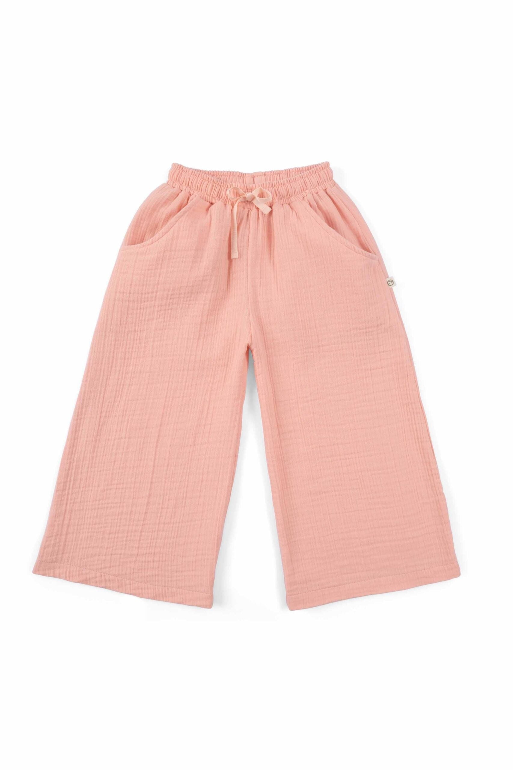 Organic Cotton Muslin Palazzo Pants for Kids in Pink - Soft and Comfortable