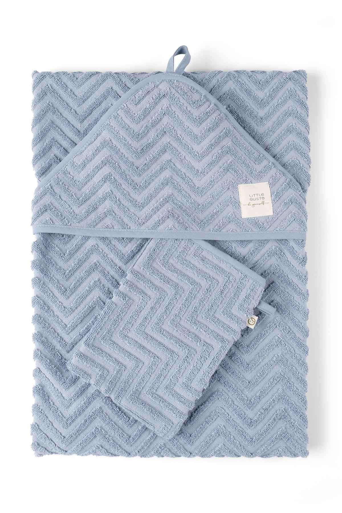 Organic Cotton Baby Towel and Pouch Set - Blue