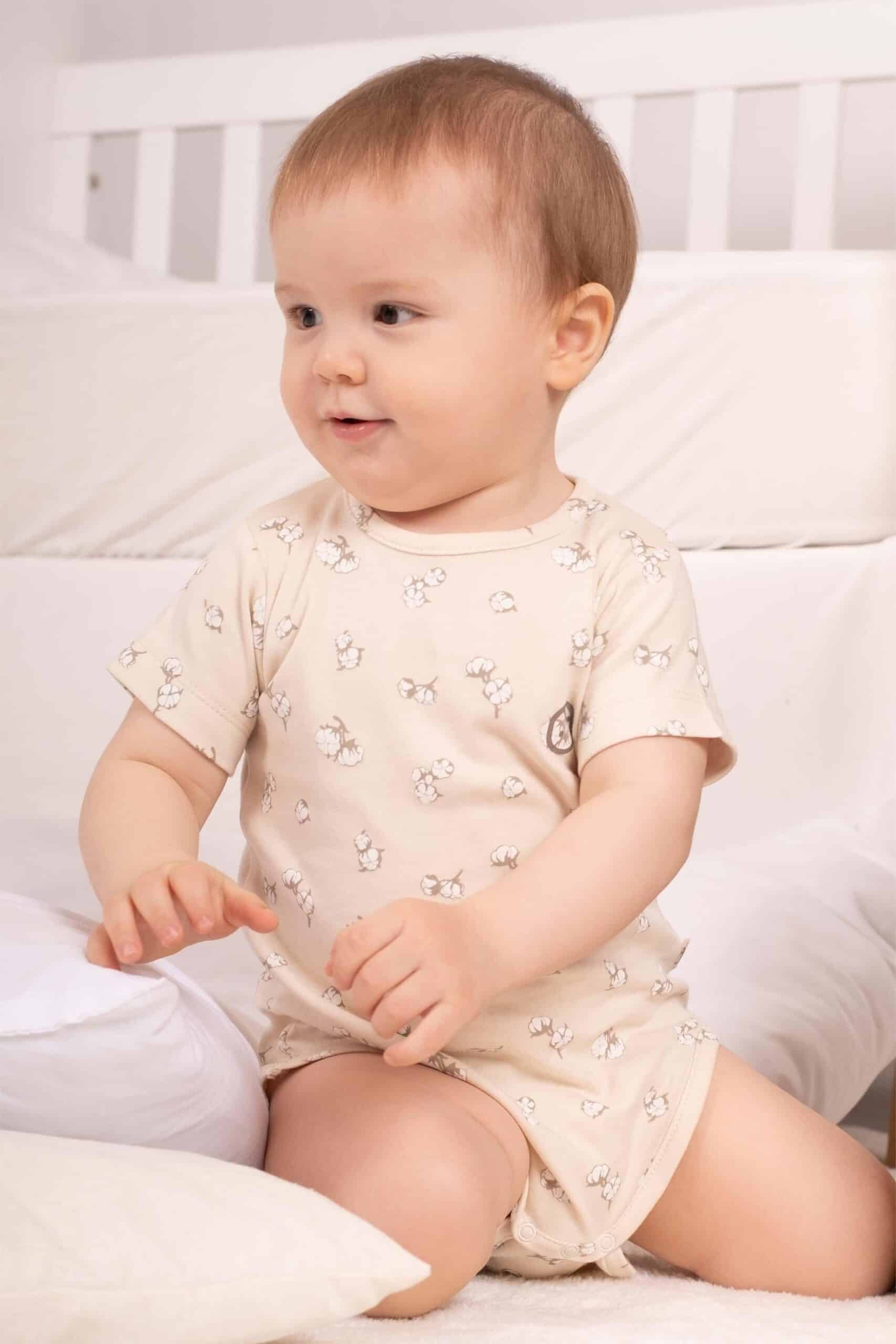 Organic Cotton Short Sleeve Bodysuit Set with Cotton Patterned ( 2 pcs )