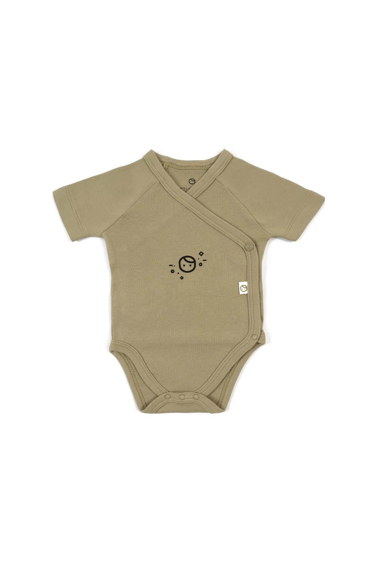 Khaki Organic Cotton Kimono-Style Bodysuit for Kids - Easy Side Snap