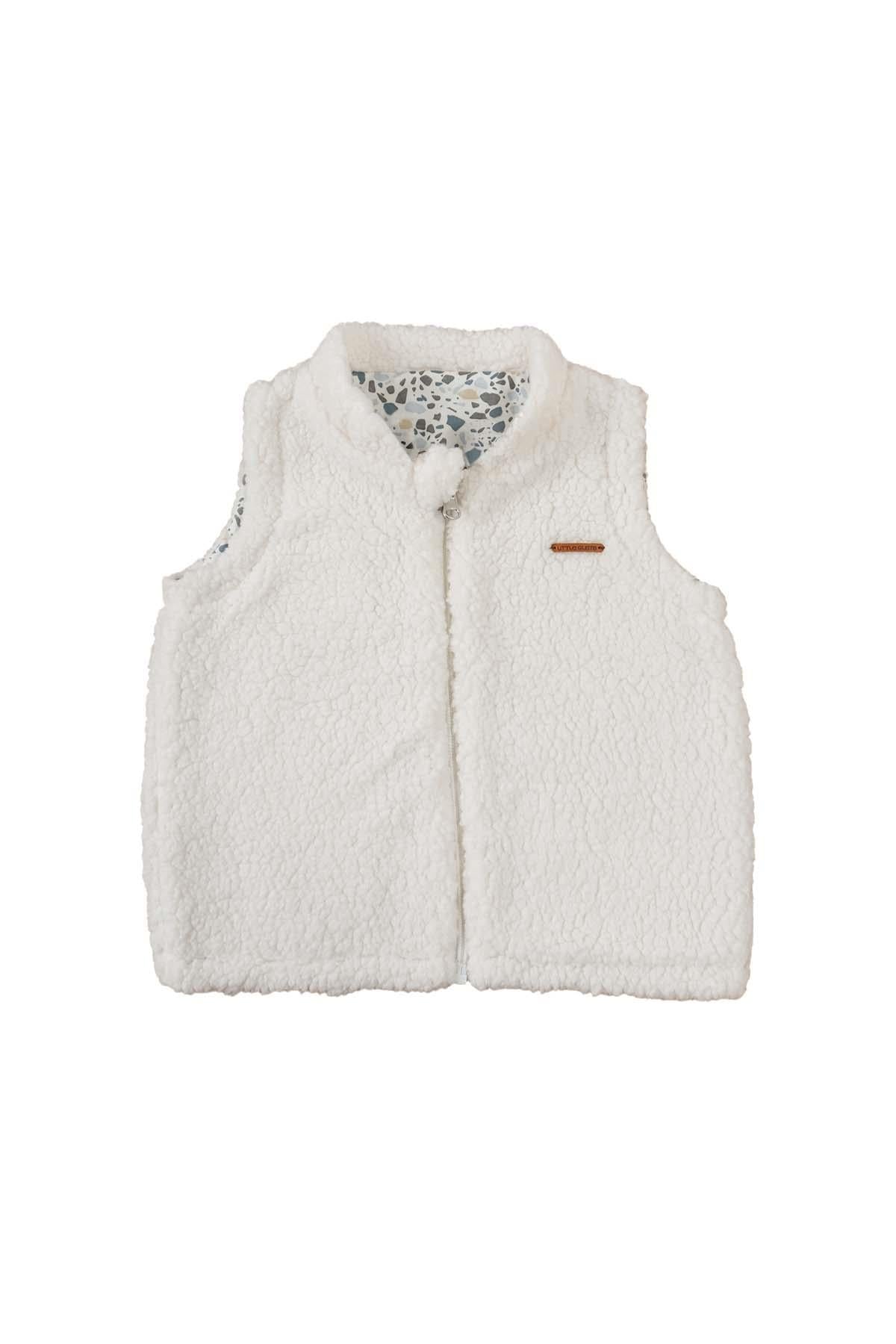 Double Sided Teddy Terrazzo Vest - White