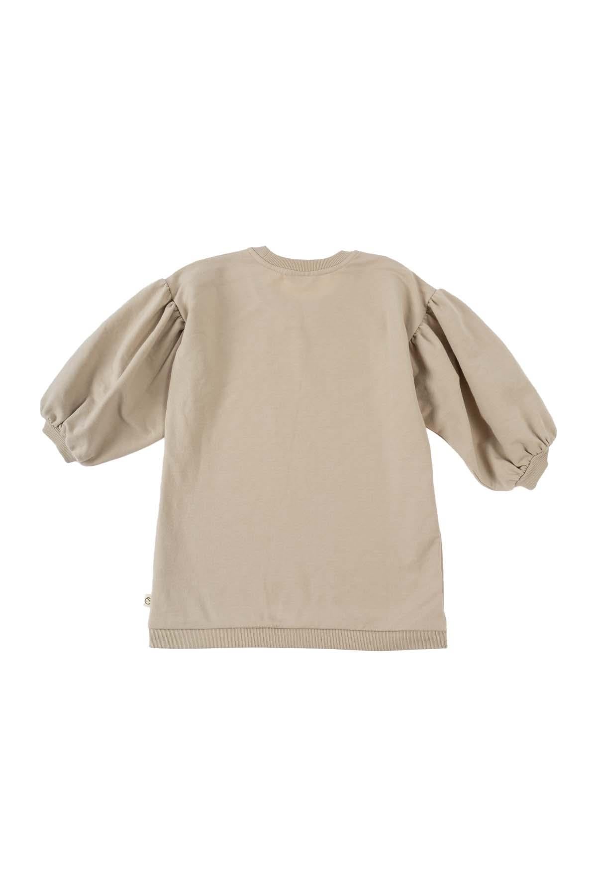 Organic Cotton Balloon Sleeve Sweatshirt - Beige | Cozy and Sustainable Fashion