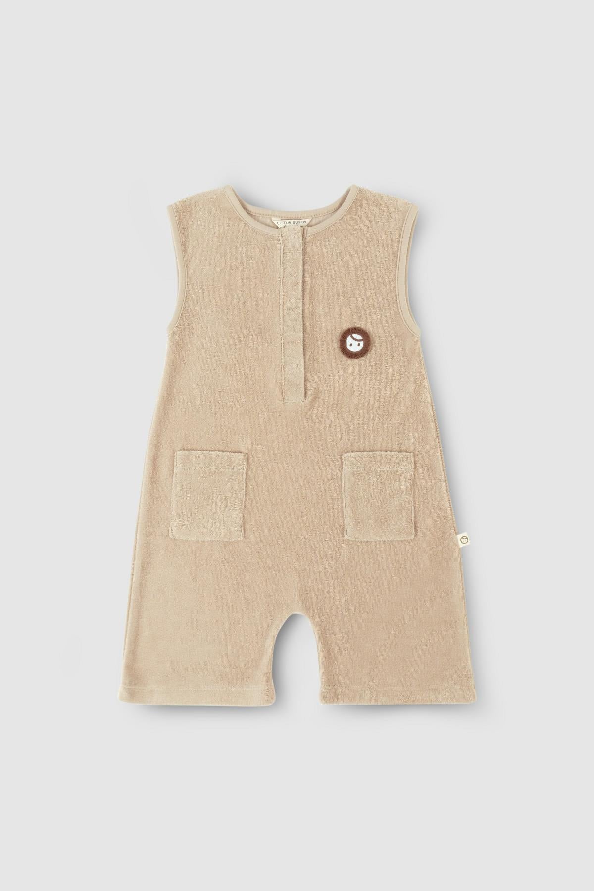 Beige Organic Cotton Sleeveless Romper for Kids - Soft & Comfy