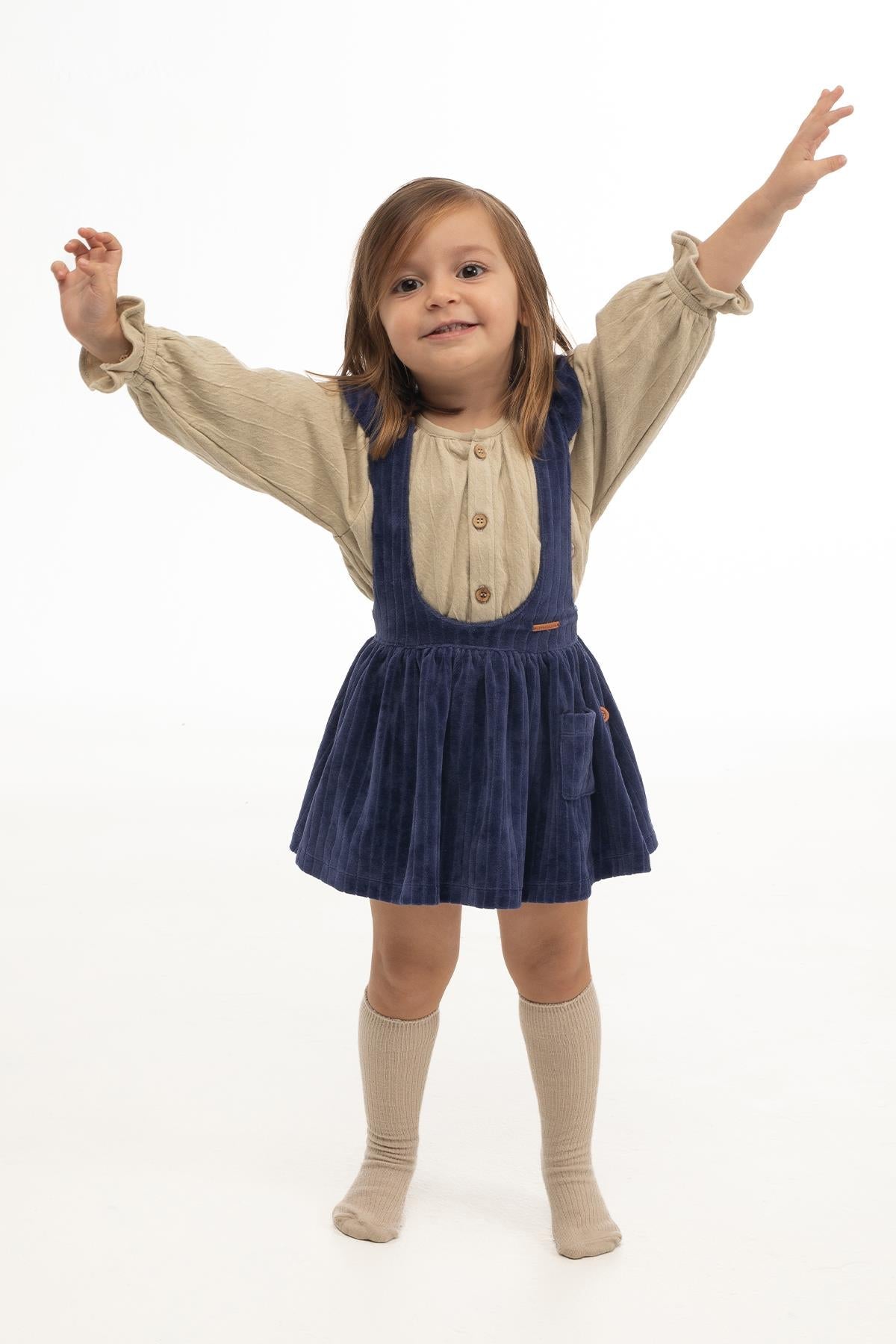 Navy Blue Velvet Gilet Dress for Girls | Luxurious & Comfortable