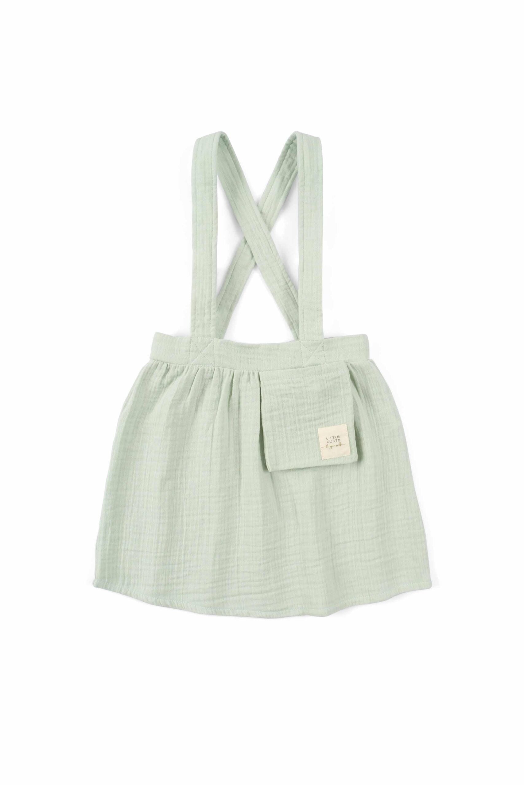 Organic Cotton Muslin Dress with Straps in Green - Soft and Stylish