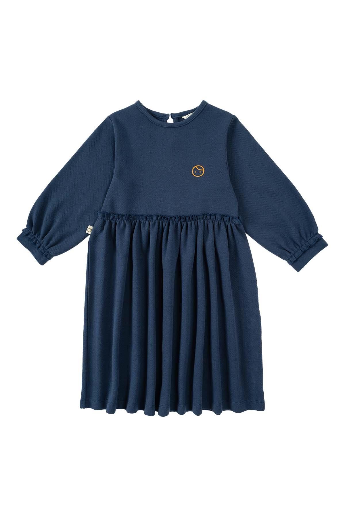 Navy Blue Organic Cotton Ruffle Dress for Kids | Classic & Sustainable