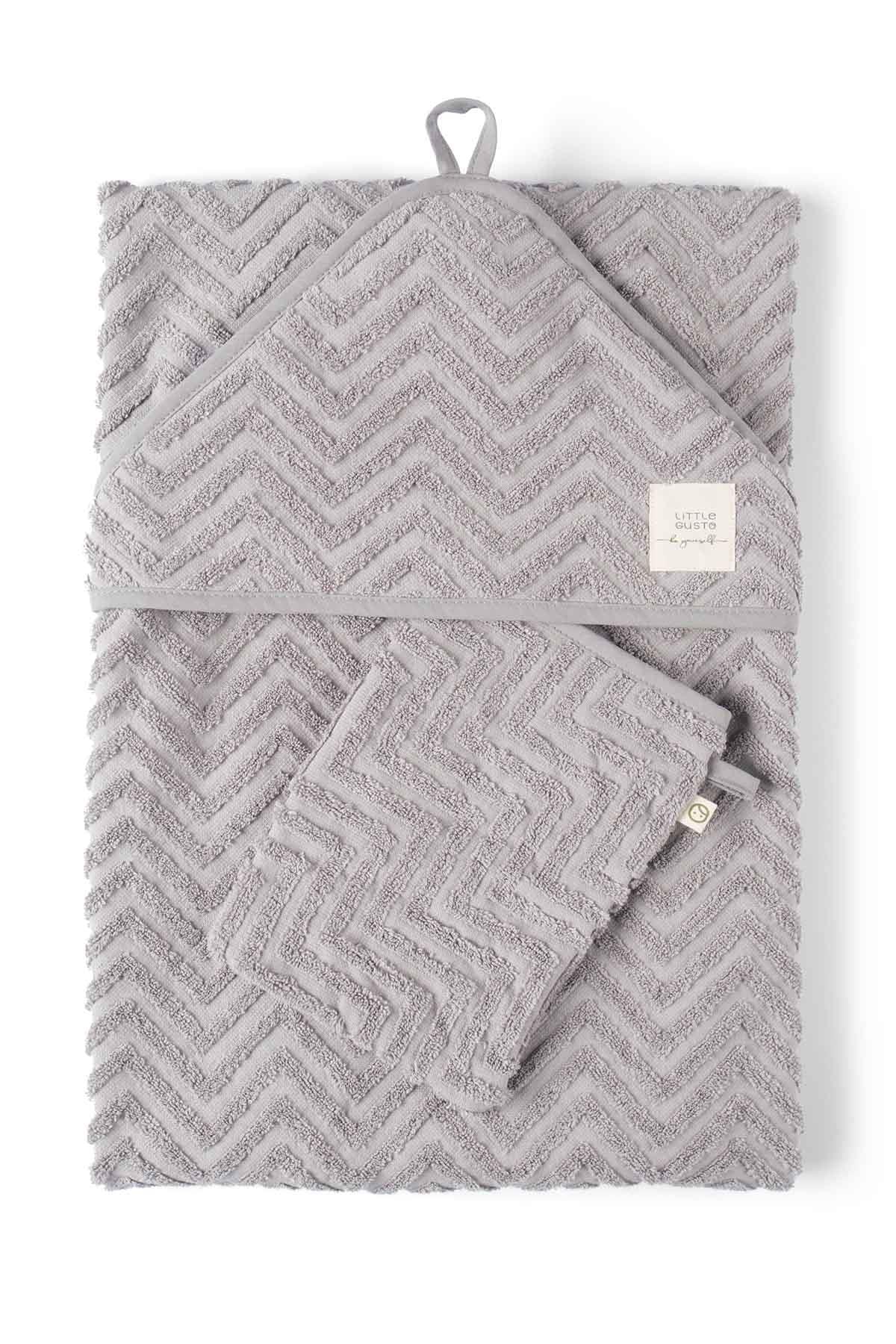 Organic Cotton Baby Towel and Pouch Set - Grey | Soft, Absorbent & Gentle for Babies