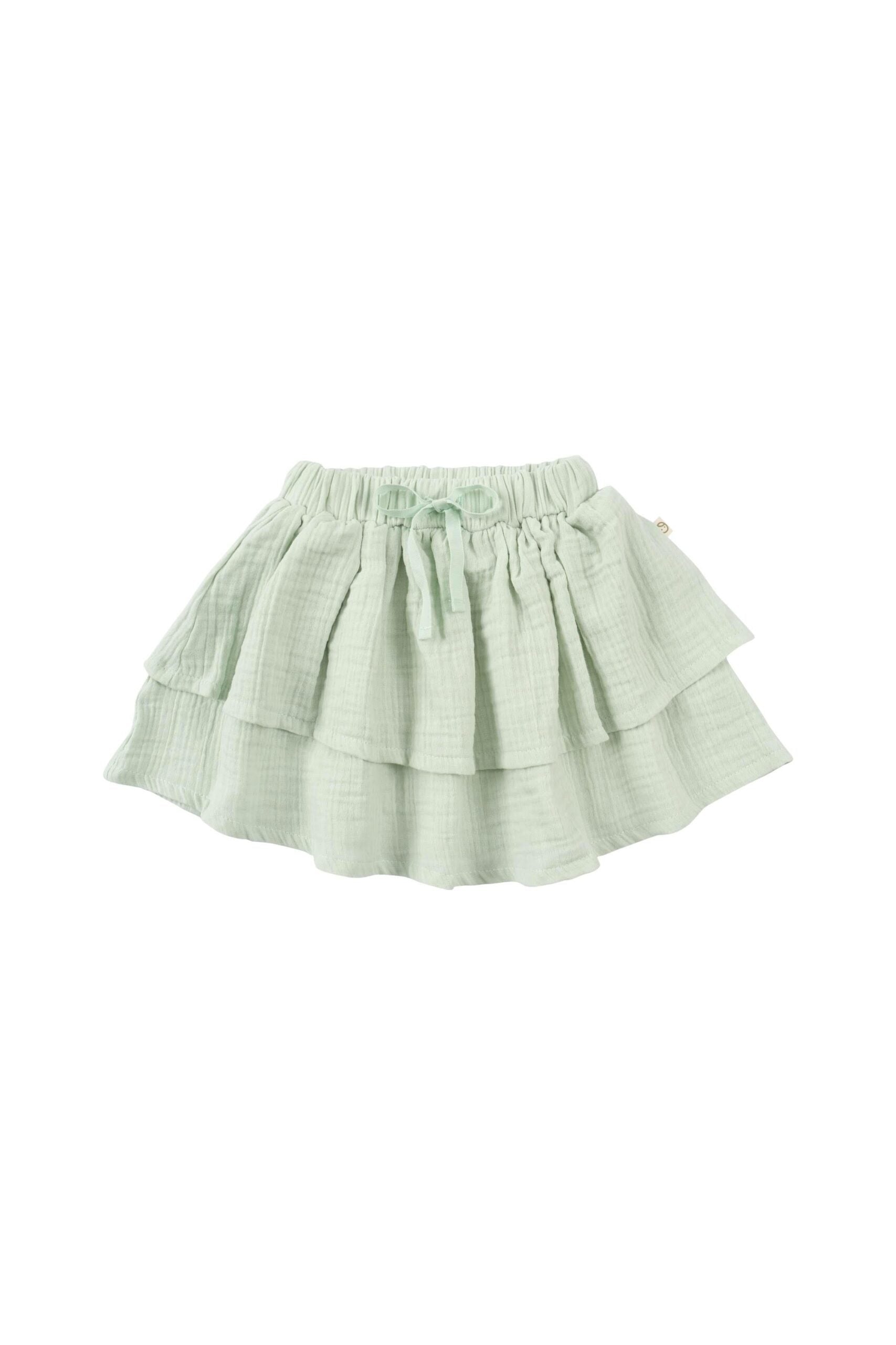 Organic Cotton Muslin Tiered Skirt in Green | Soft and Breathable