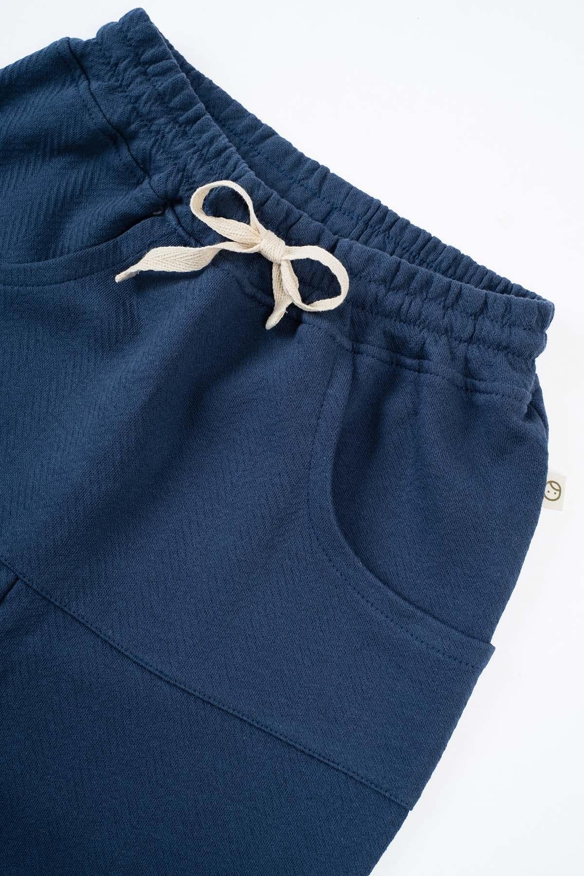 Organic Cotton Kangaroo Pocket Baggy Pants - Navy Blue