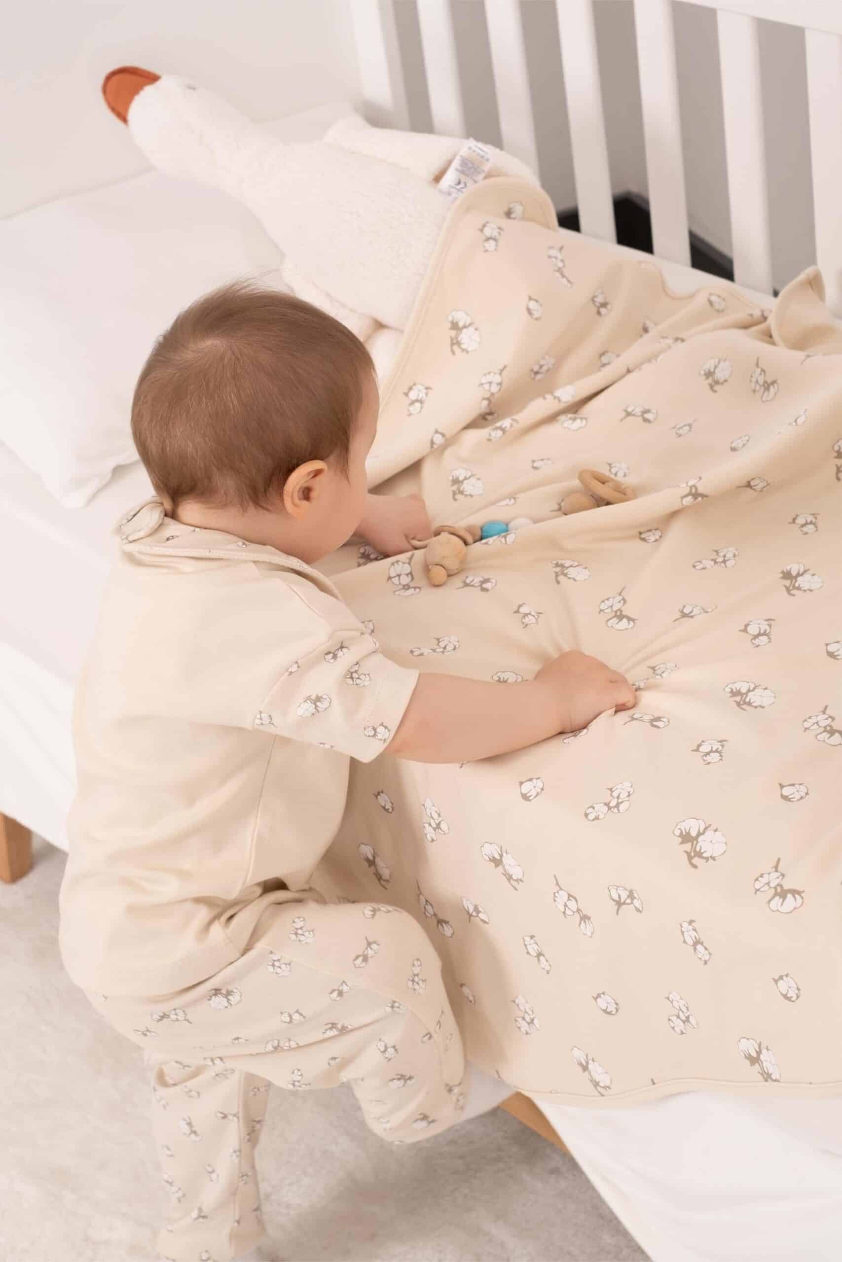 Organic Cotton Double Layer Baby Blanket - Cream with Print