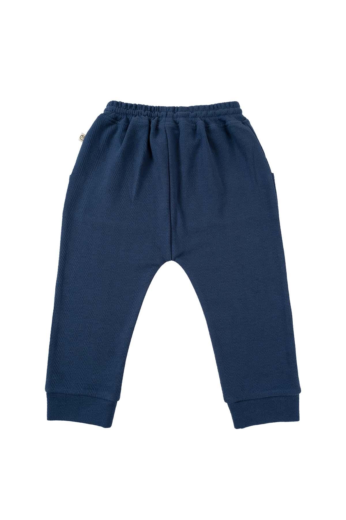 Organic Cotton Kangaroo Pocket Baggy Pants - Navy Blue