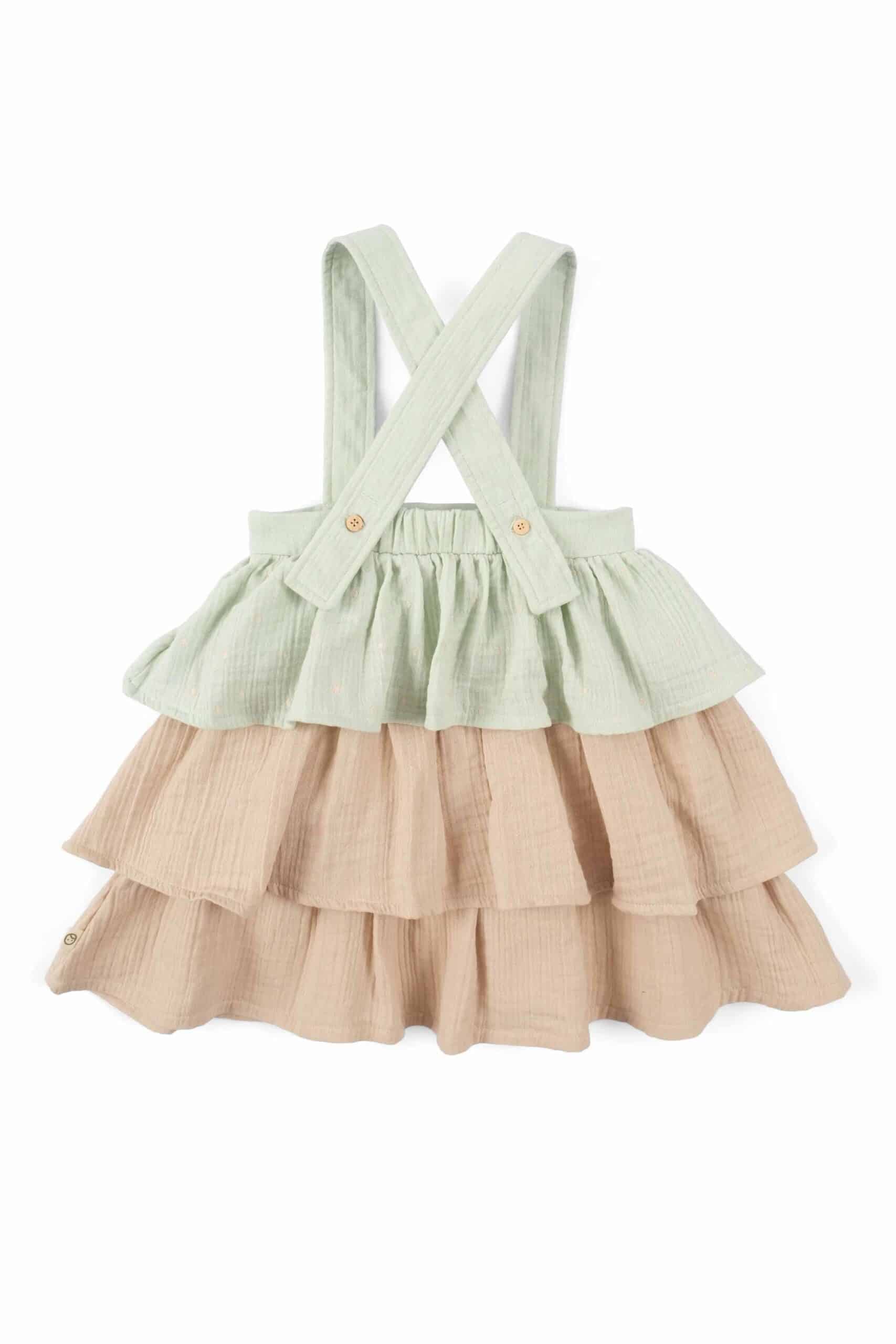 Organic Cotton Muslin Layered Gilet Dress for Kids in Green - Soft and Versatile