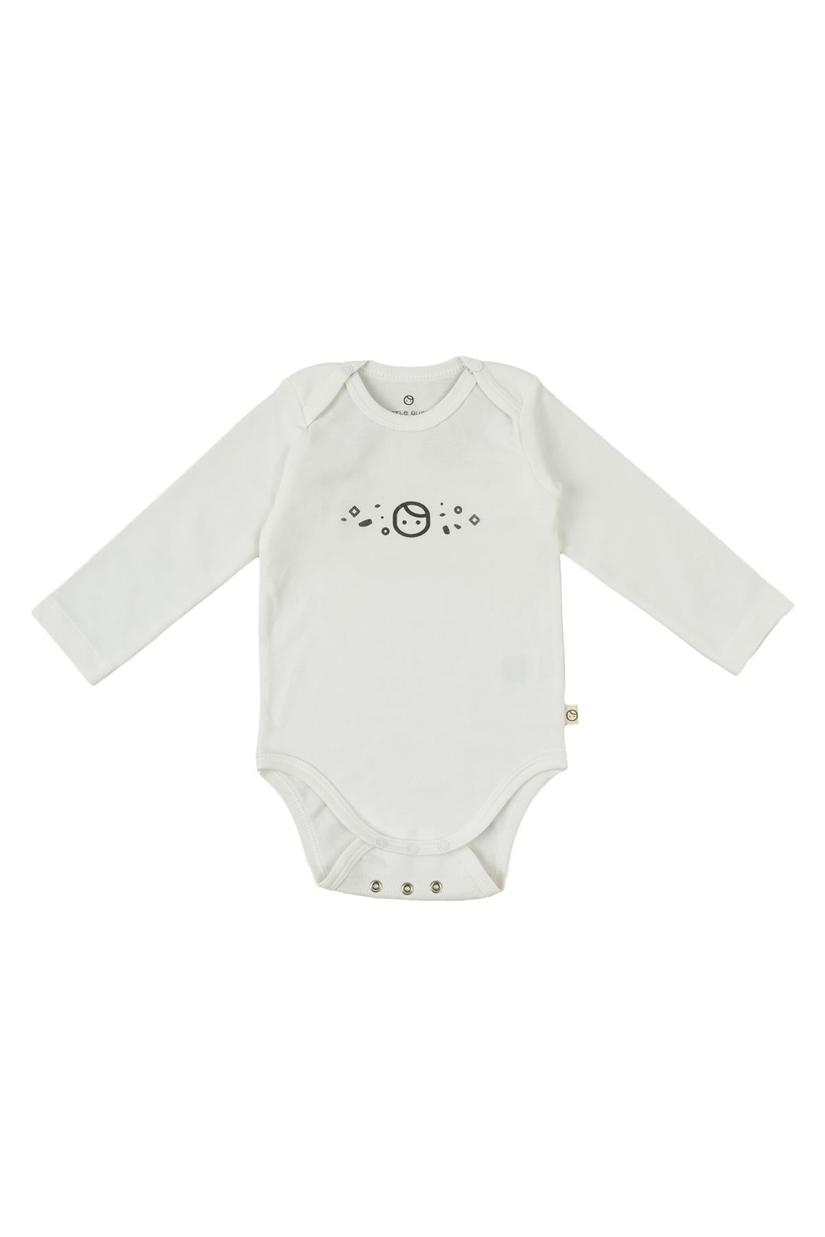 Organic Cotton Long Sleeve Bodysuit with Snap - White with Print