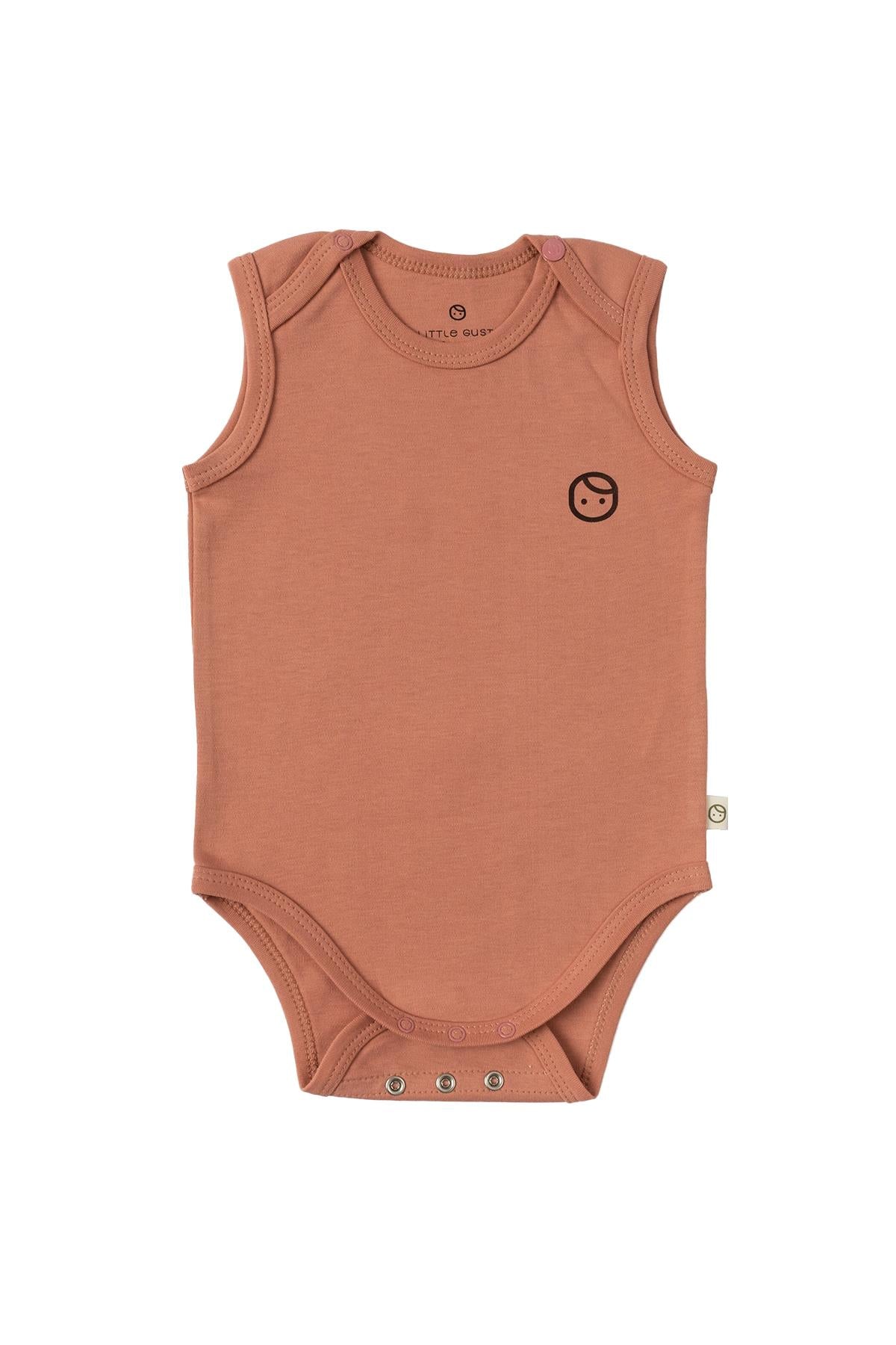 Pink Organic Cotton Sleeveless Bodysuit with Gusto Print - Soft & Cute