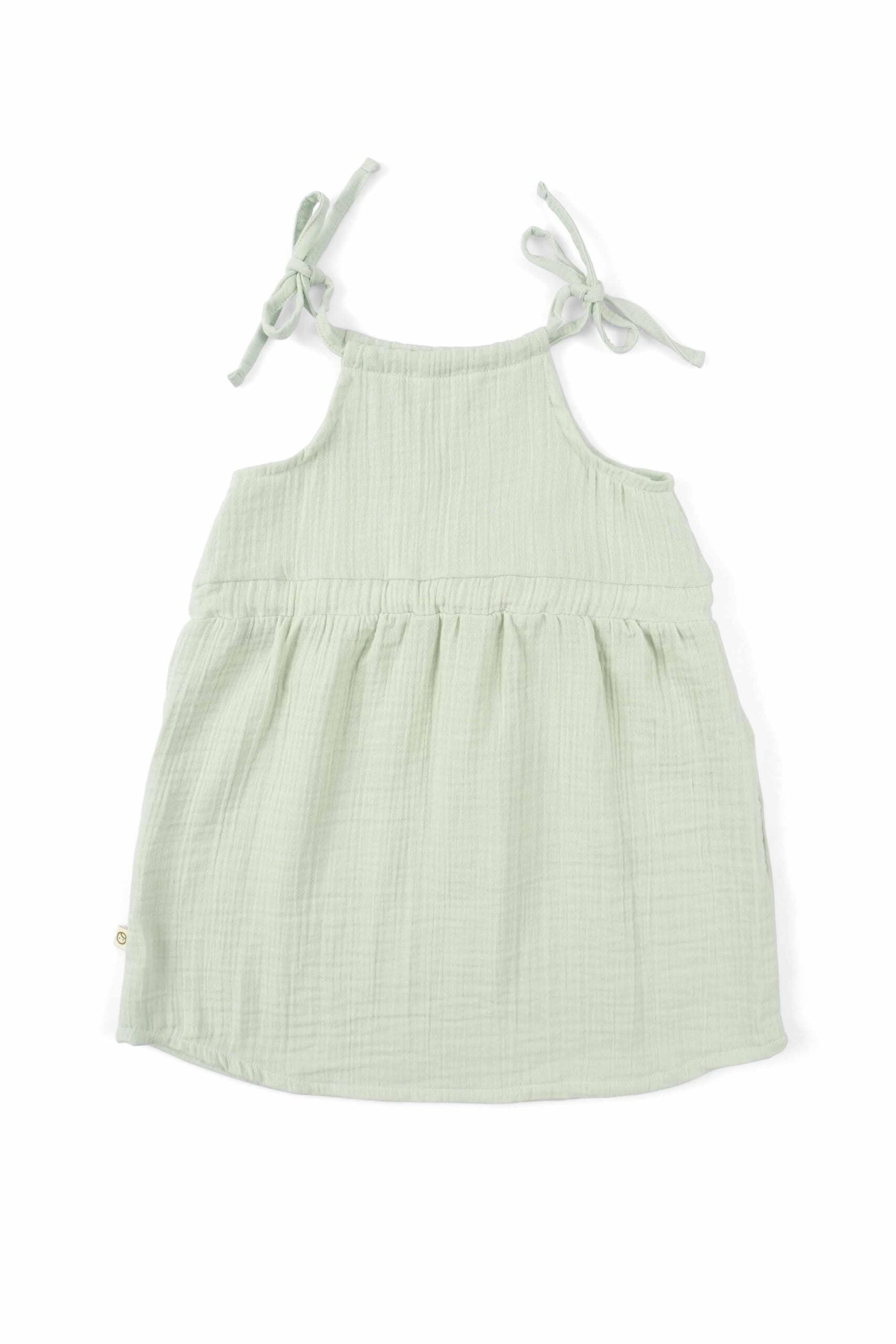 Organic Cotton Muslin Dress with Straps in Green - Soft and Stylish