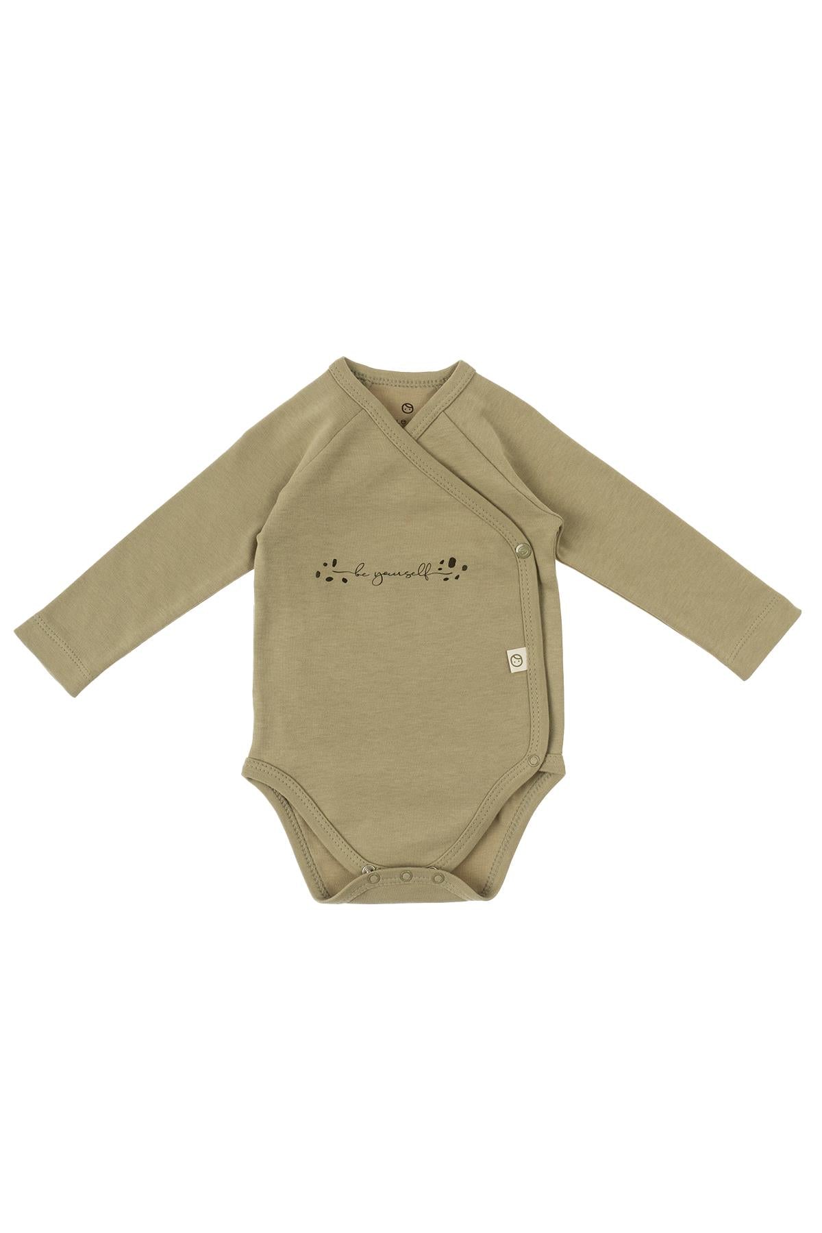 Organic Cotton Long Sleeve Side Snap Bodysuit - Khaki | Soft & Breathable for Babies