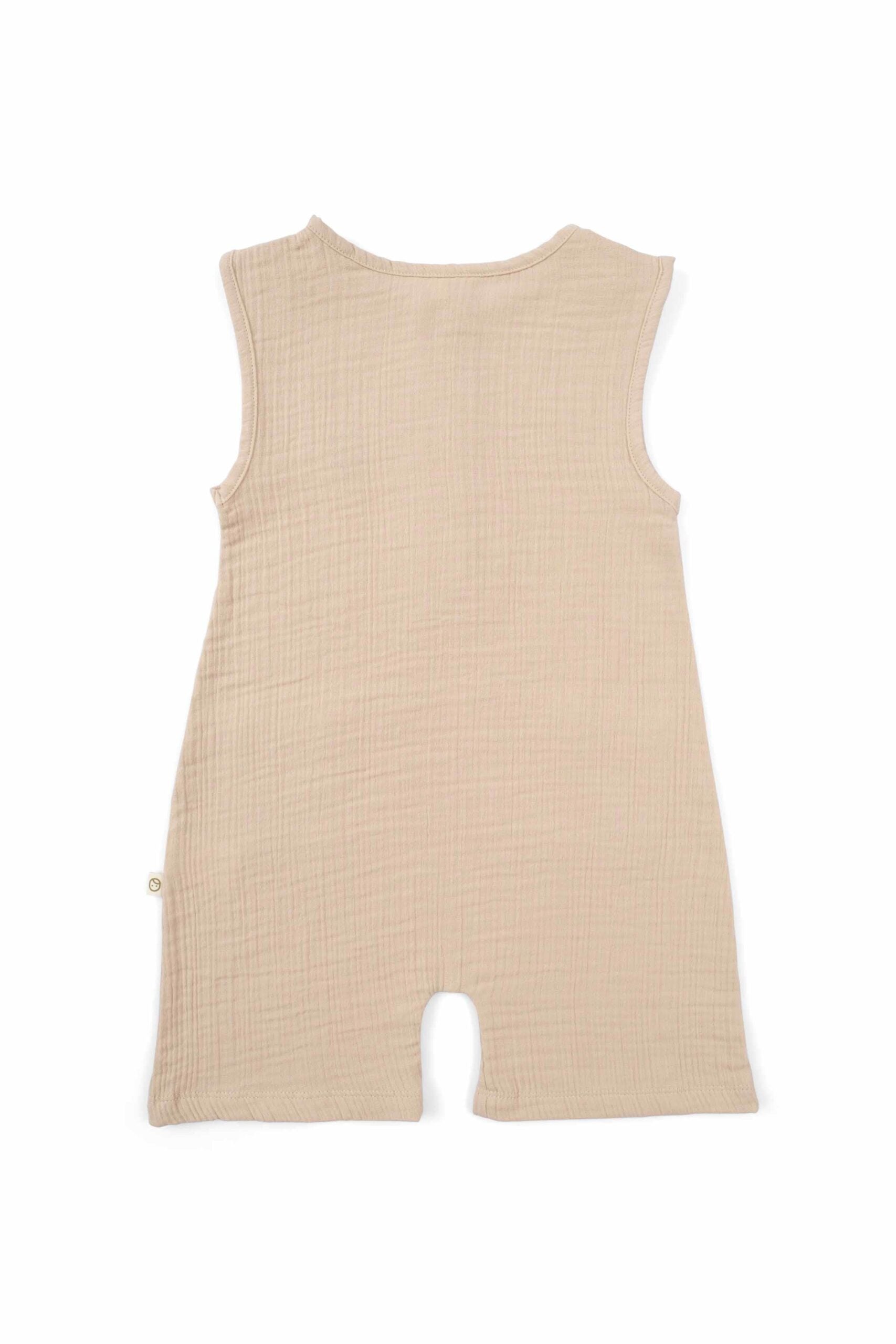 Organic Cotton Muslin Sleeveless Shorts Romper - Beige | Soft & Lightweight for Babies