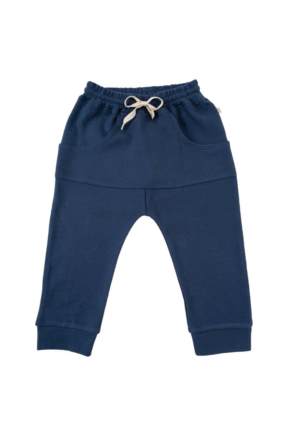 Organic Cotton Kangaroo Pocket Baggy Pants - Navy Blue