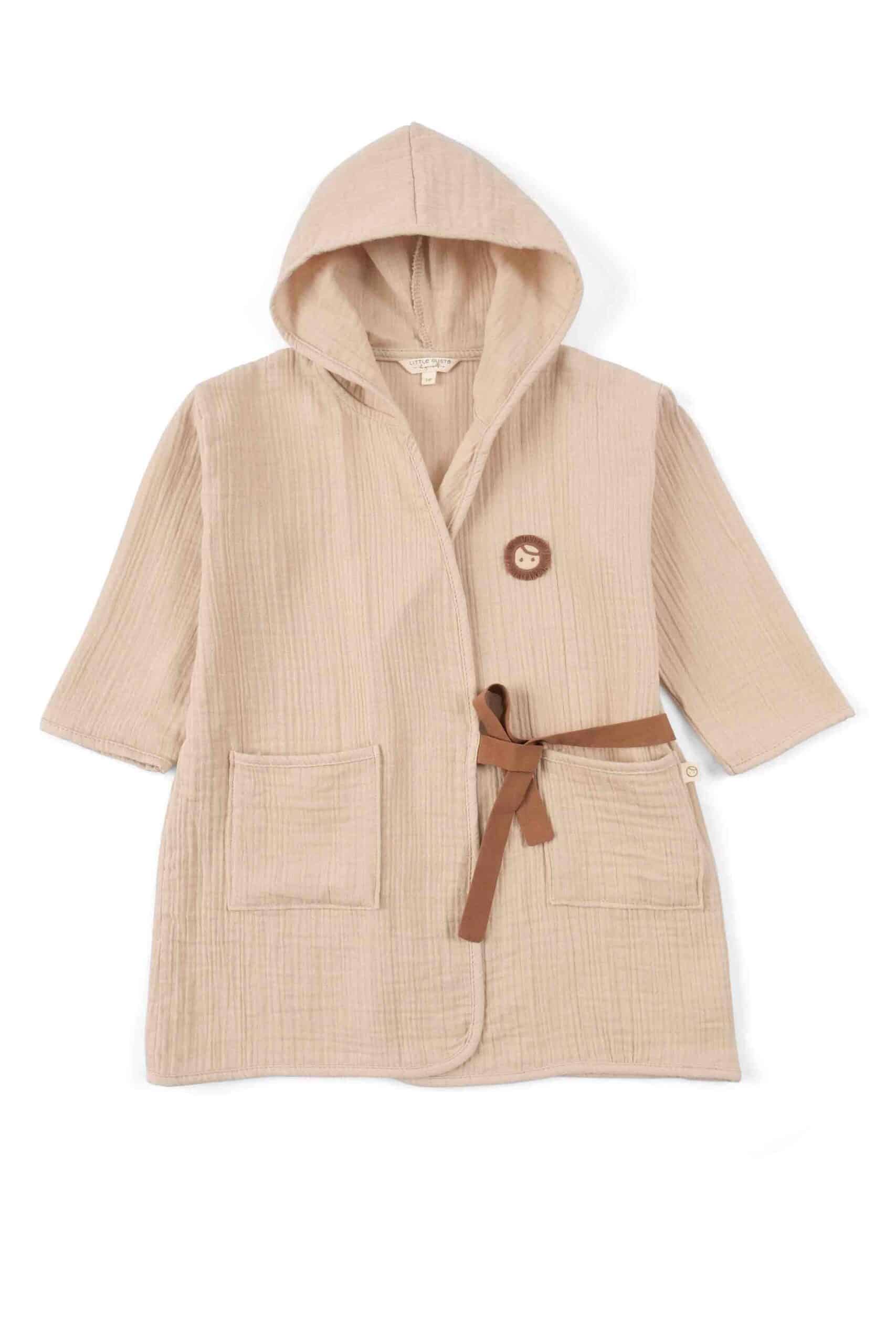 Organic Cotton Muslin Bathrobe for Kids - Beige, Soft, and Cozy