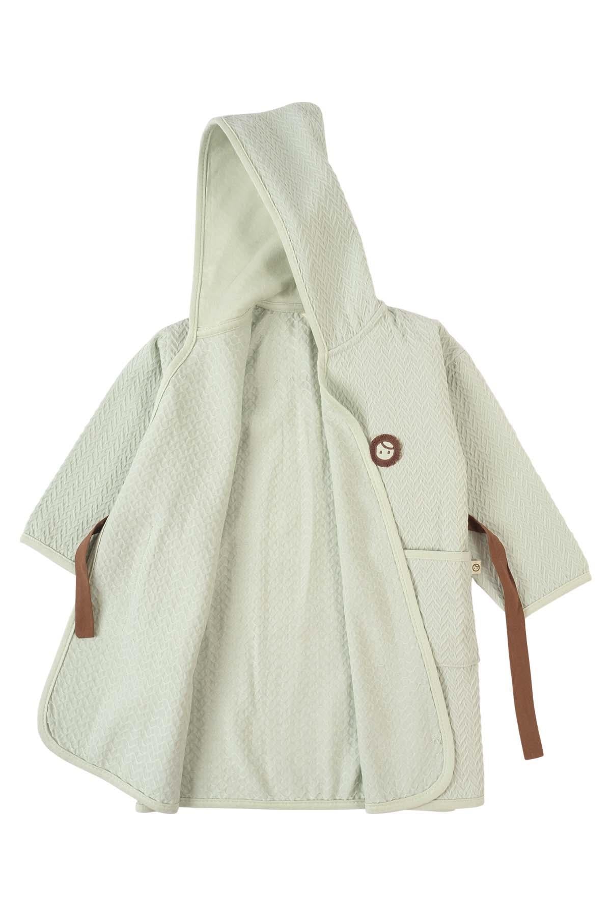 Kids' Organic Cotton Jacquard Bathrobe - Green | Soft & Eco-Friendly