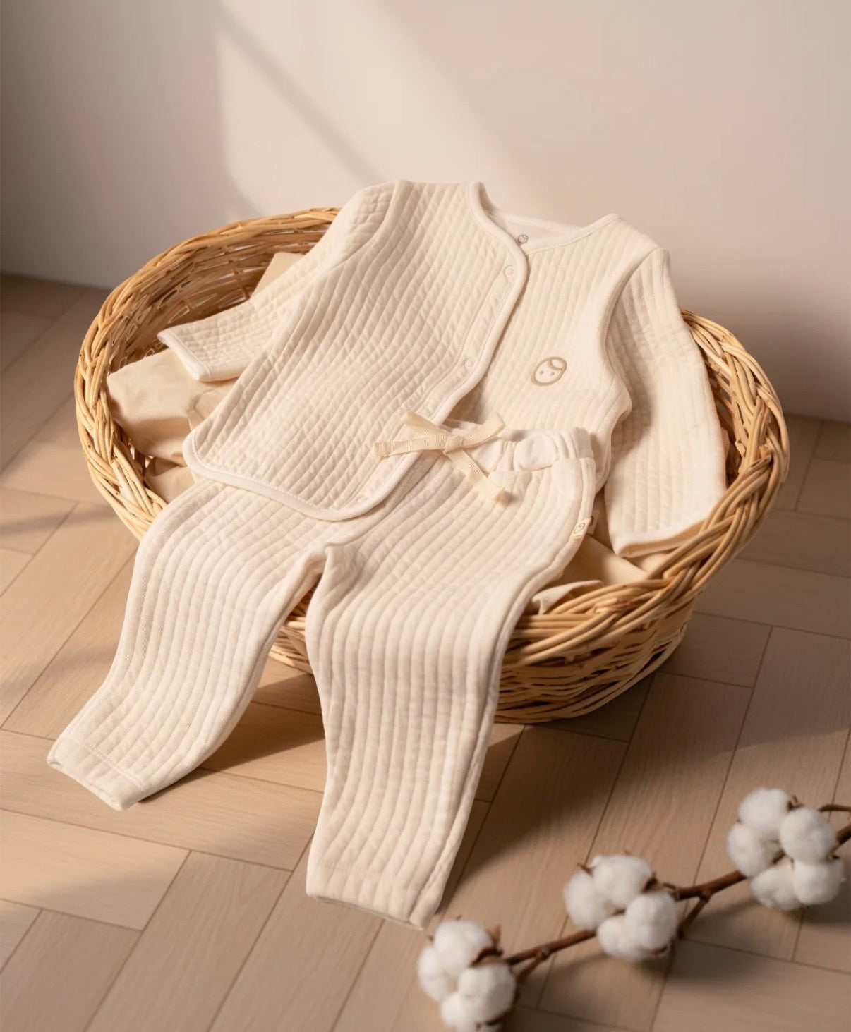 Organic Cotton Quilted Baby Tracksuit Set - White