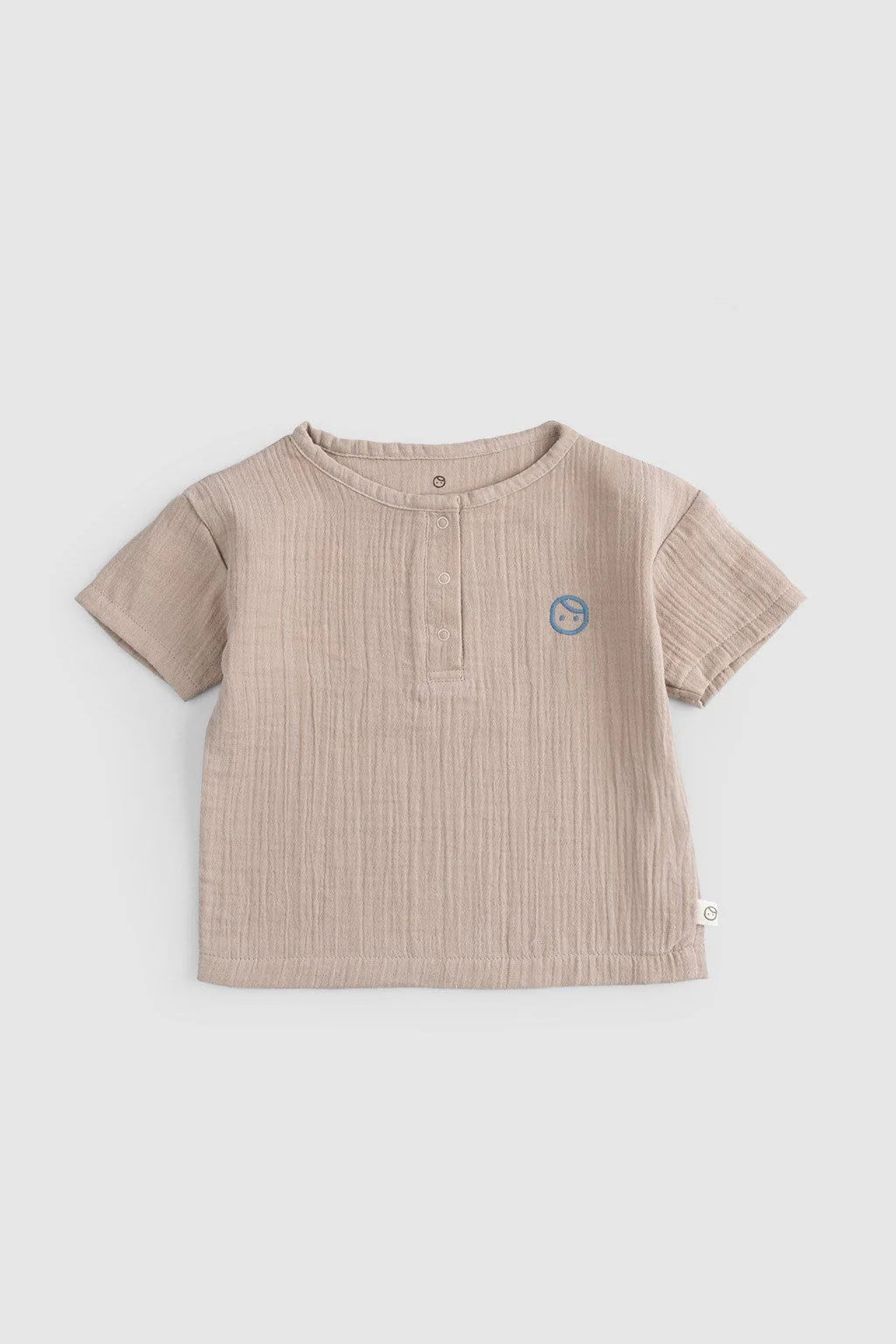 Organic Cotton Muslin Baby Buttoned T-Shirt - Beige