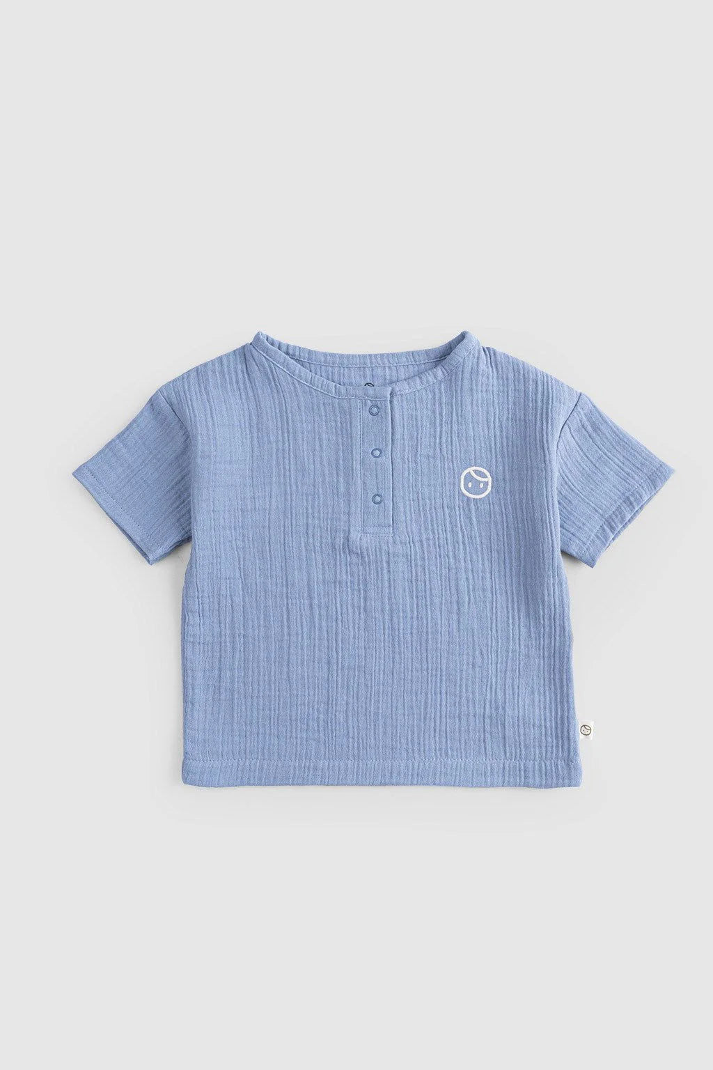 Organic Cotton Muslin Baby Buttoned T-Shirt - Blue