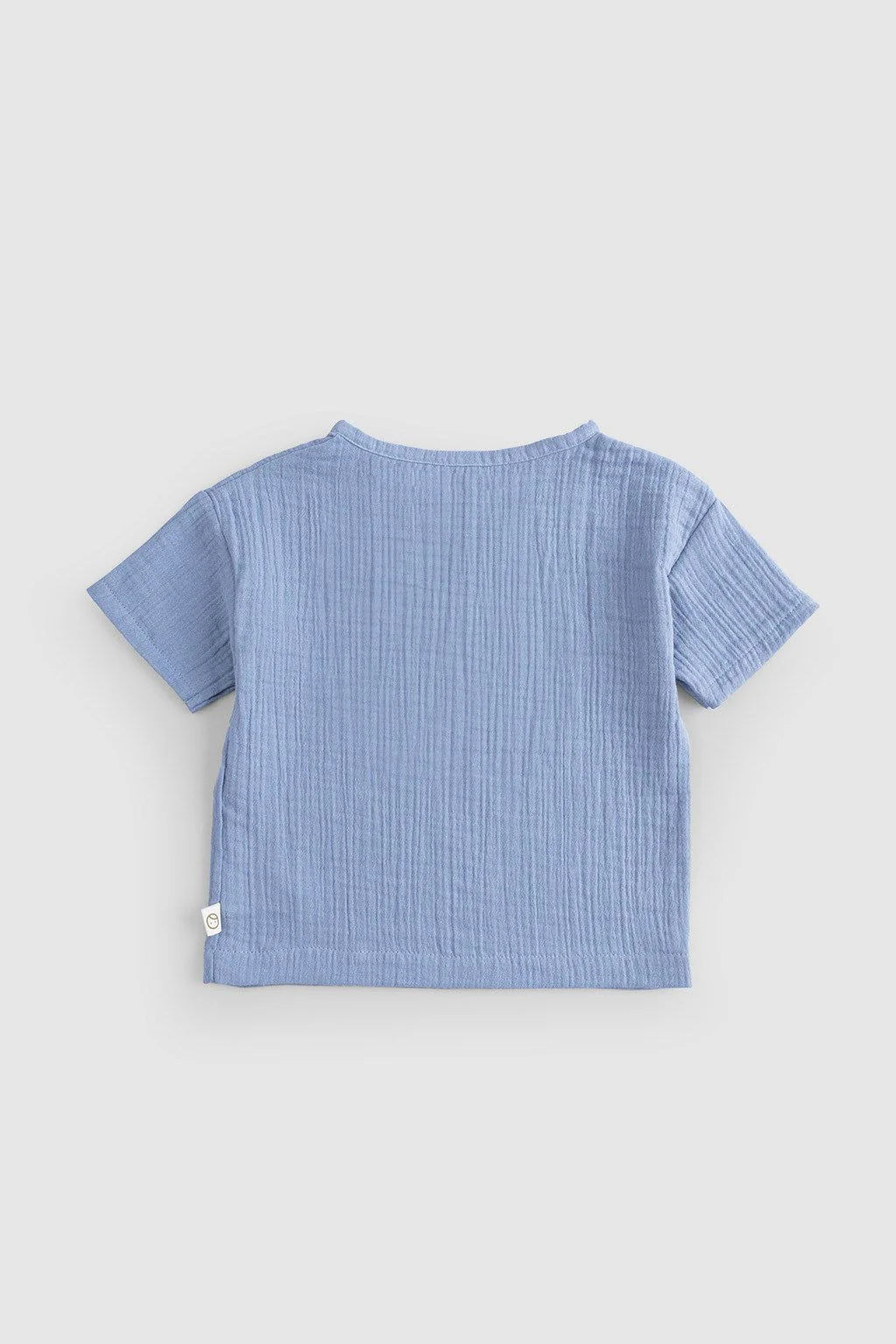 Organic Cotton Muslin Baby Buttoned T-Shirt - Blue