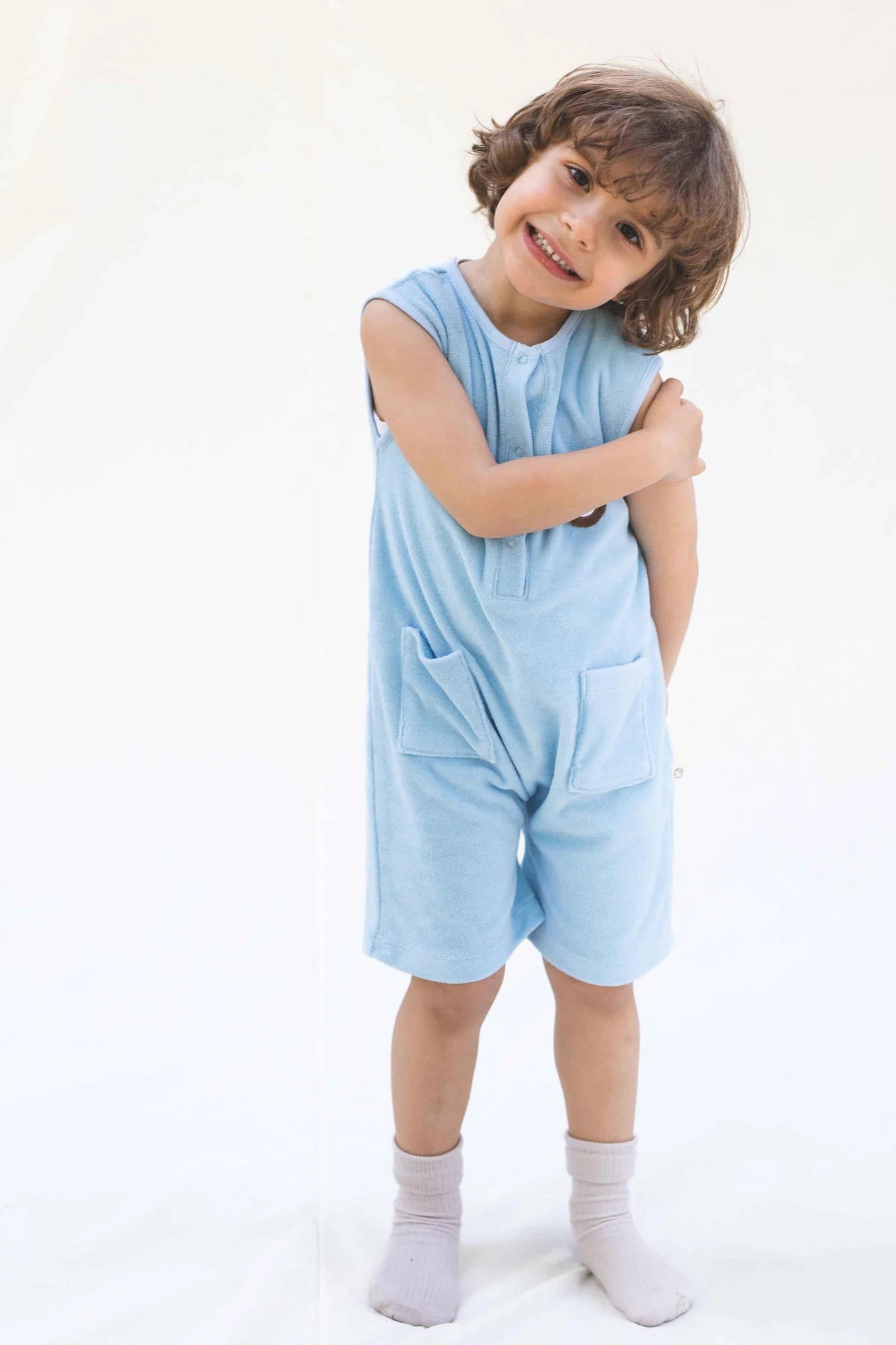 Organic Cotton Sleeveless Romper - Blue