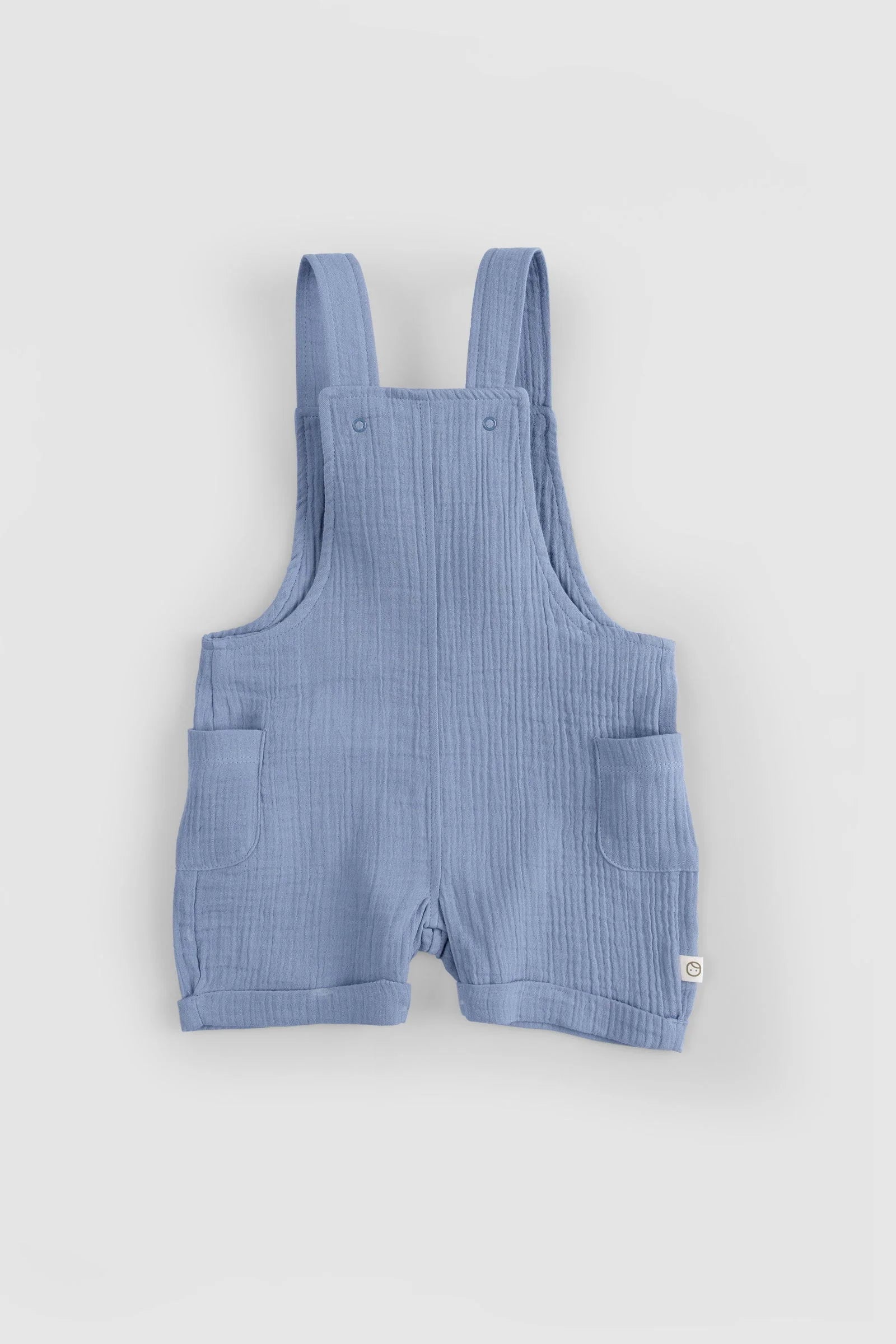 ORGANIC COTTON MUSLIN BABY SHORTS OVERALL - BLUE