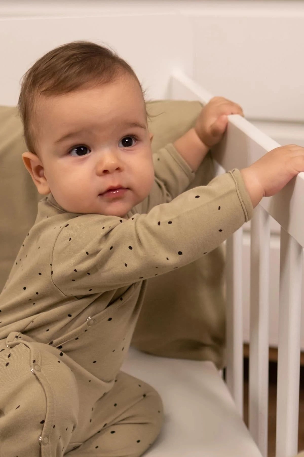 Organic Cotton Onesie with Booties - Khaki Cosmos