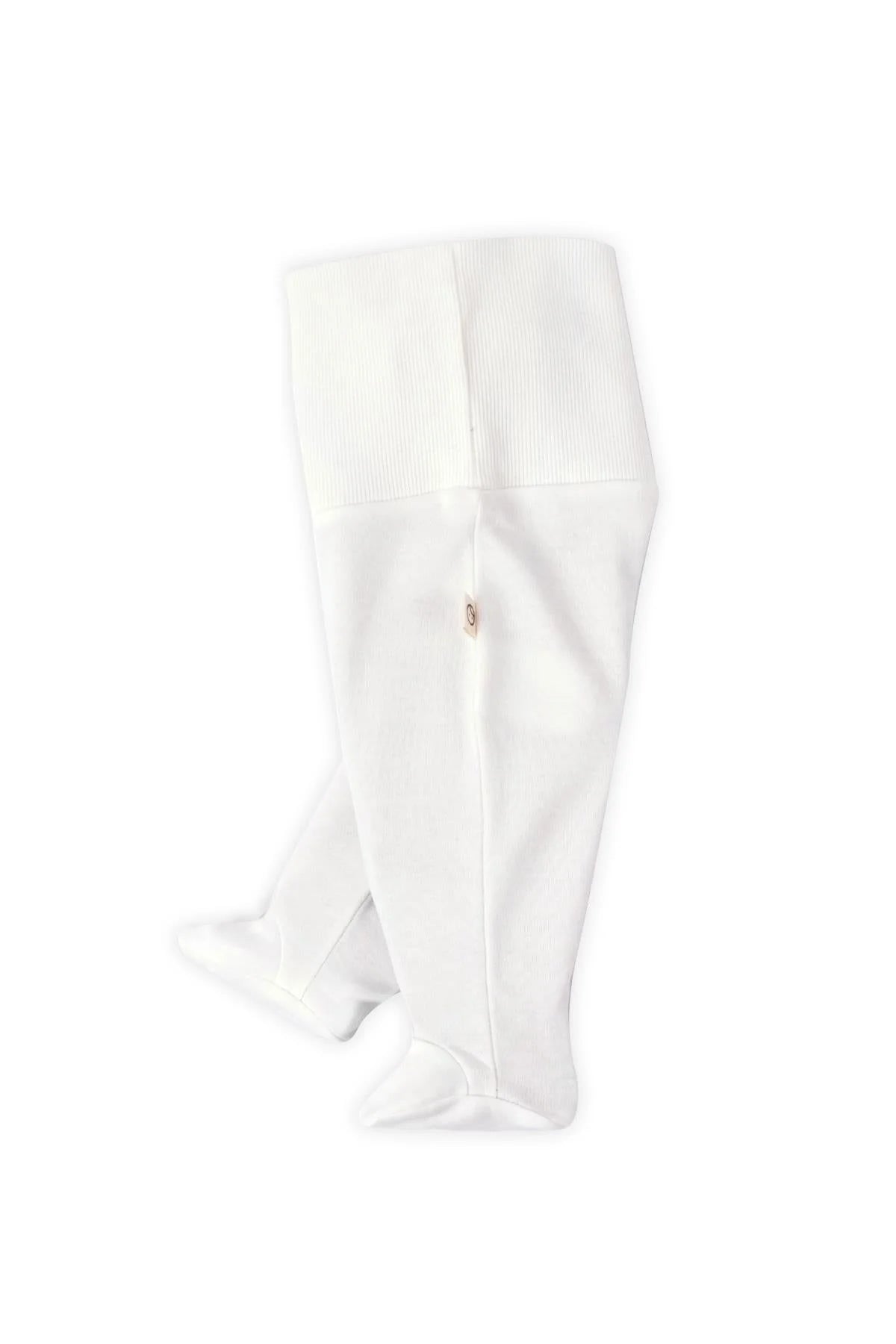 Organic Cotton High Waist Pants with Booties Newborn - White