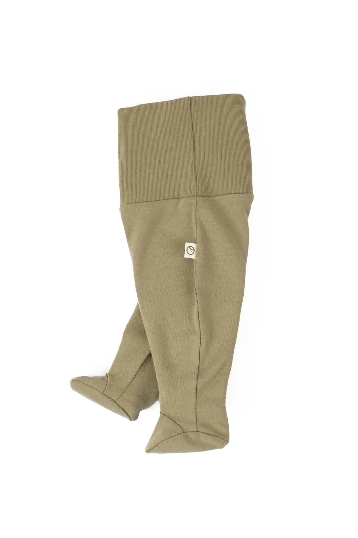 Organic Cotton High Waist Pants with Booties Newborn - Khaki