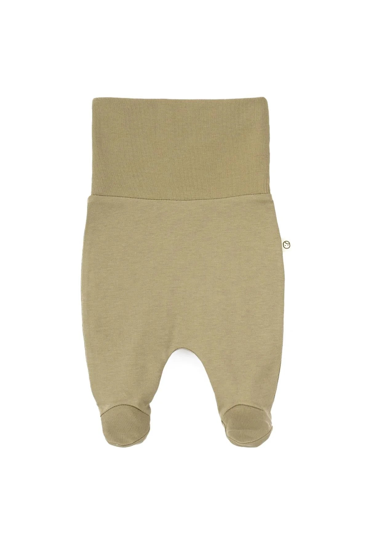 Organic Cotton High Waist Pants with Booties Newborn - Khaki