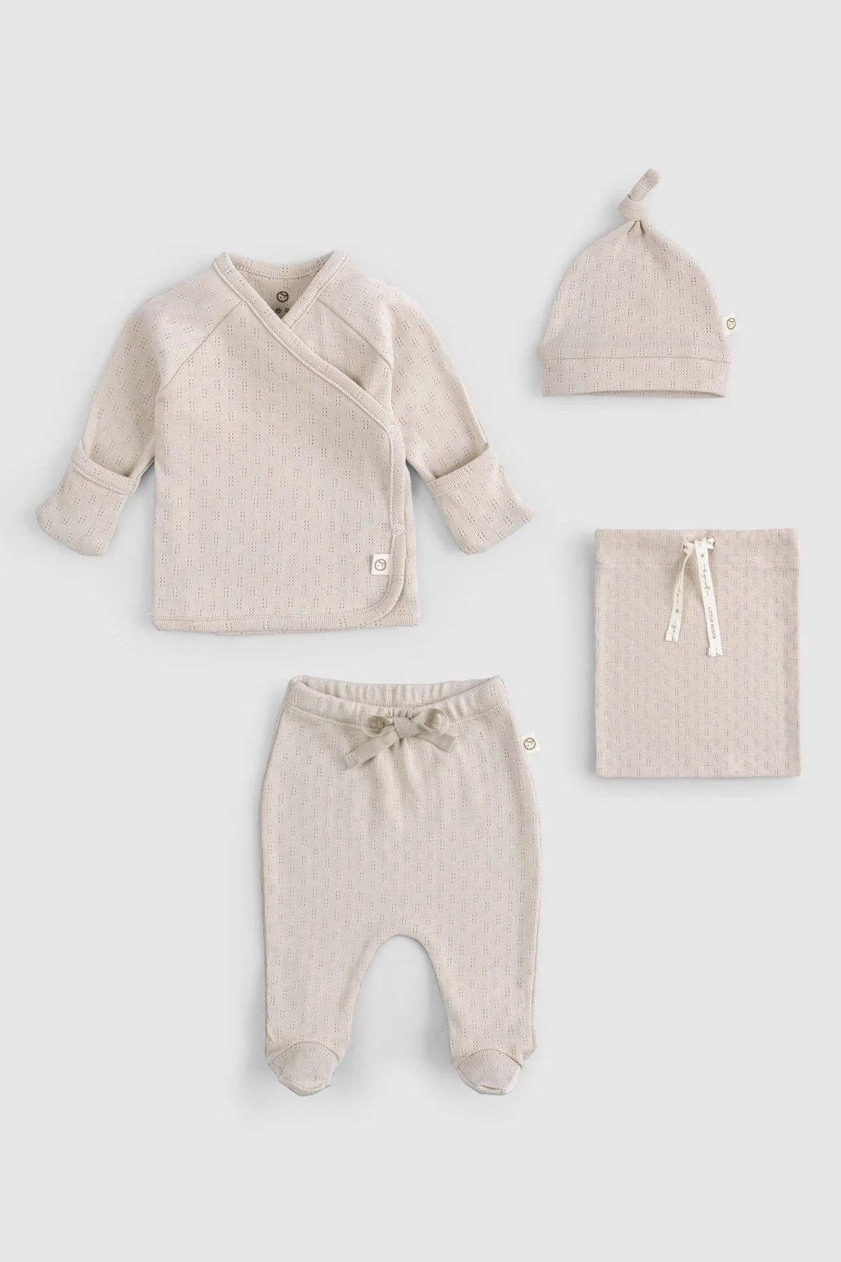 Organic Cotton Pointelle Newborn Set - Beige (4 Pcs)