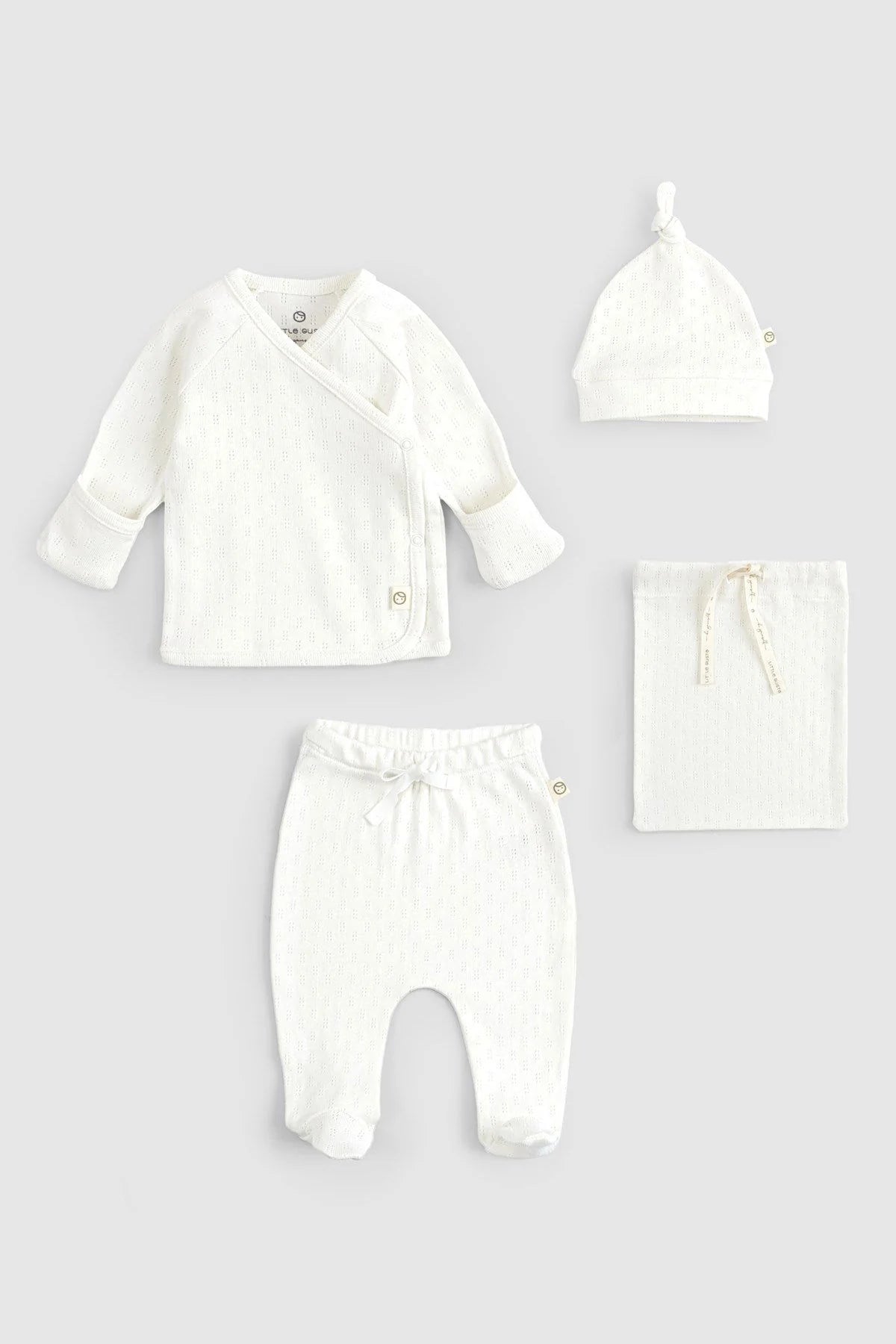 Organic Cotton Pointelle Newborn Set - White (4 Pcs)