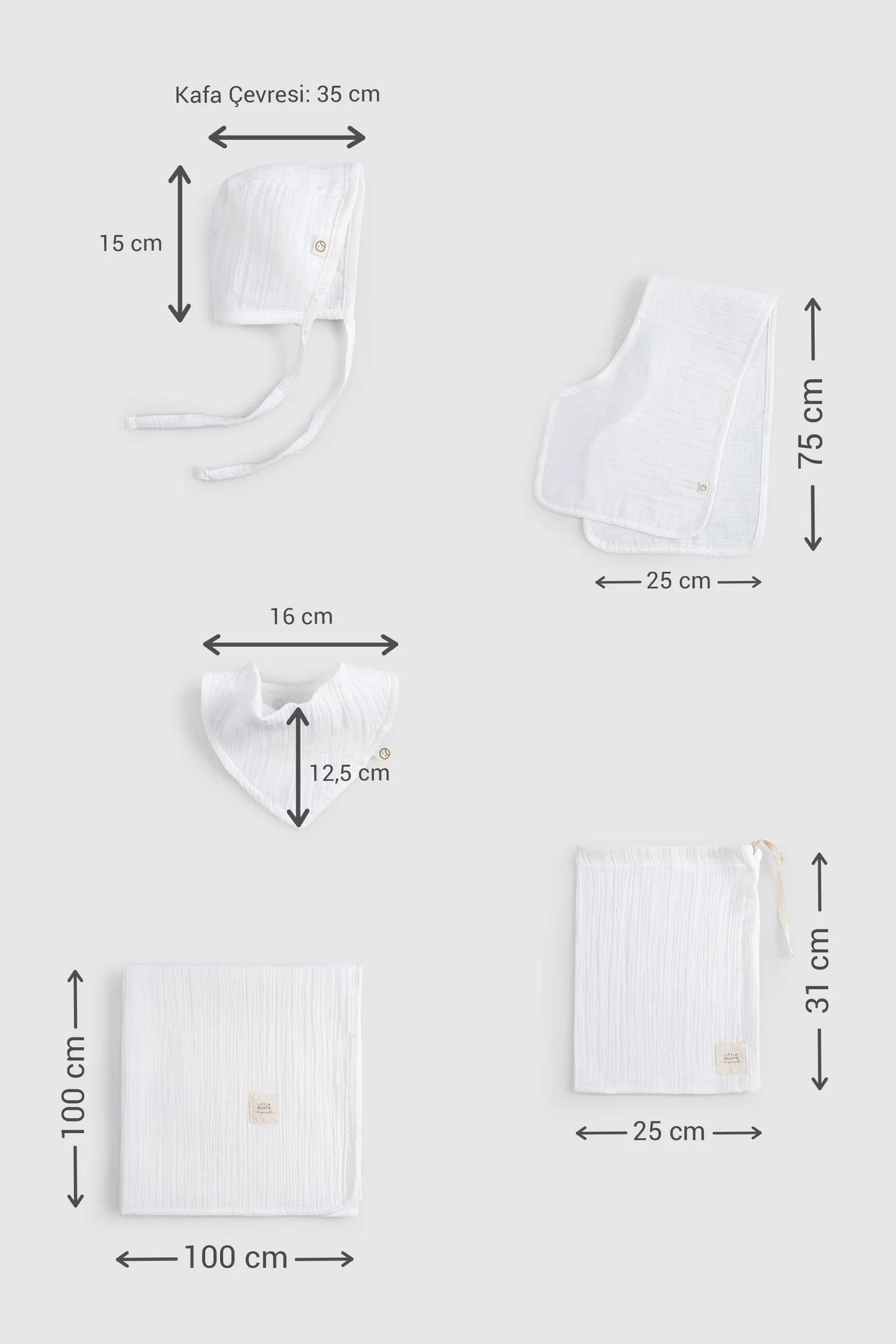 Organic Cotton Muslin Hospital Exit Set - White (10 Pcs)