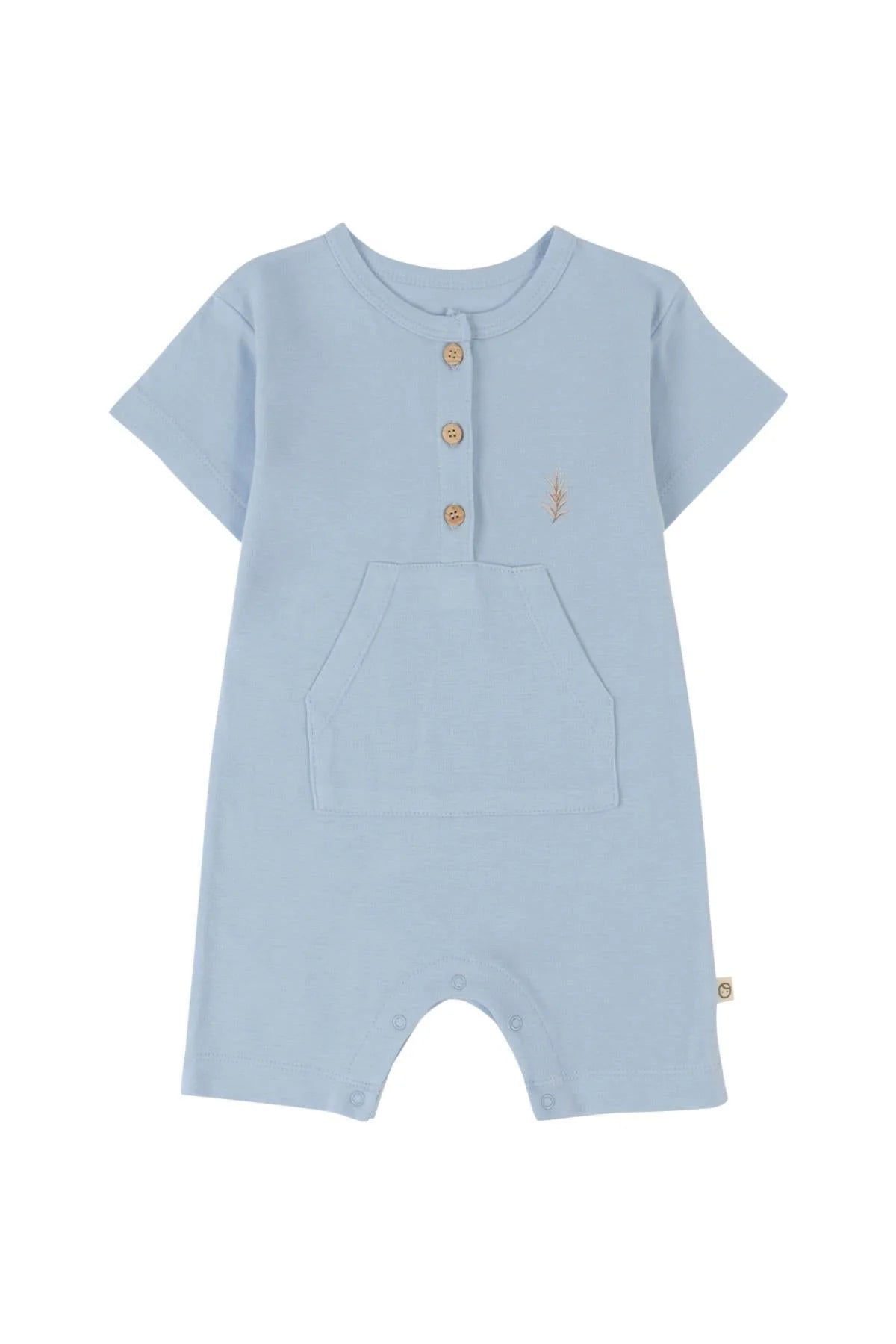 Bamboo Snap-Button Romper with Leaf Print - Blue