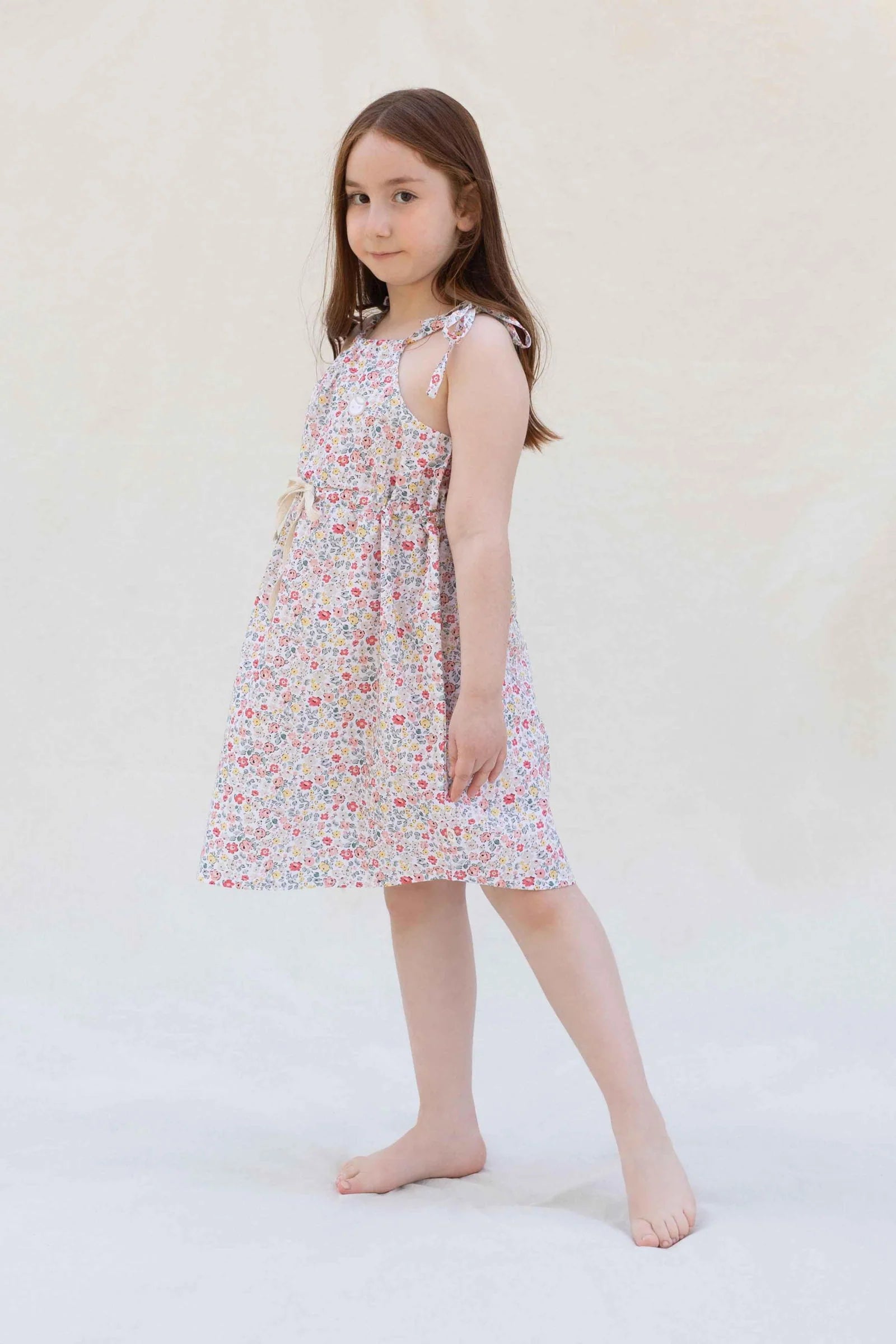 Organic Cotton Pink Dress With Strap - Floral