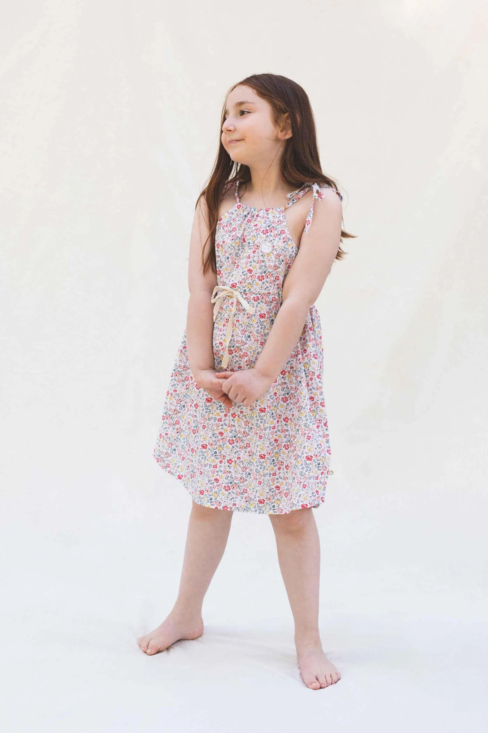 Organic Cotton Pink Dress With Strap - Floral