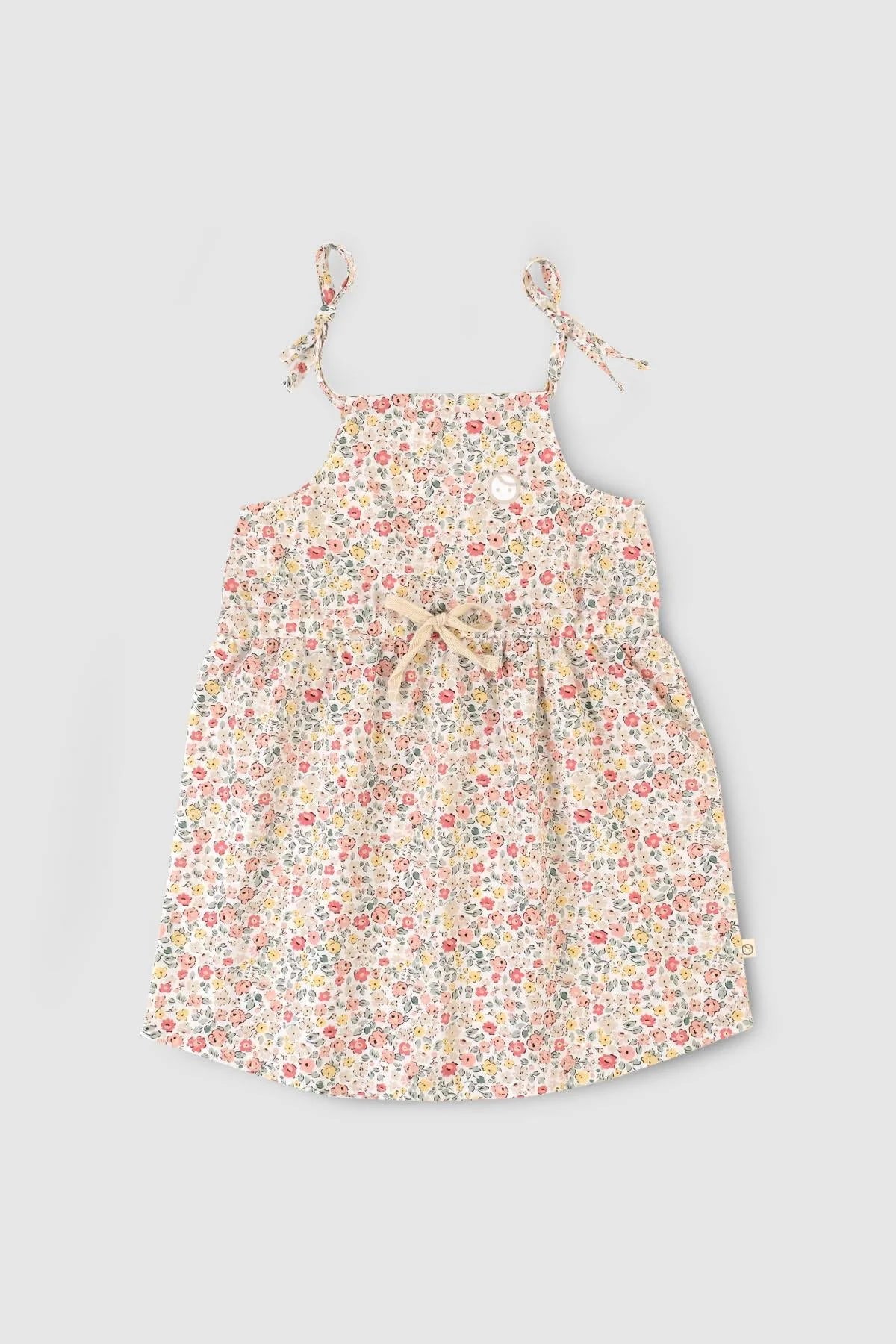 Organic Cotton Pink Dress With Strap - Floral