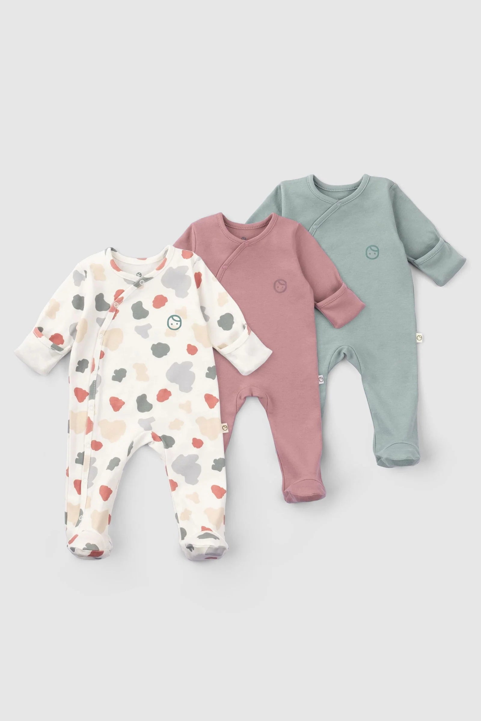 Organic Cotton Footed Onesie Set with Animal Print (3 pack)