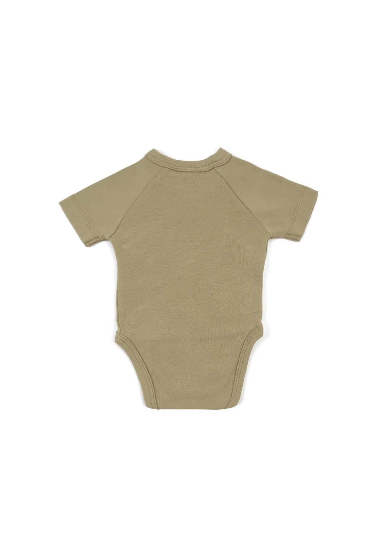 Khaki Organic Cotton Kimono-Style Bodysuit for Kids - Easy Side Snap