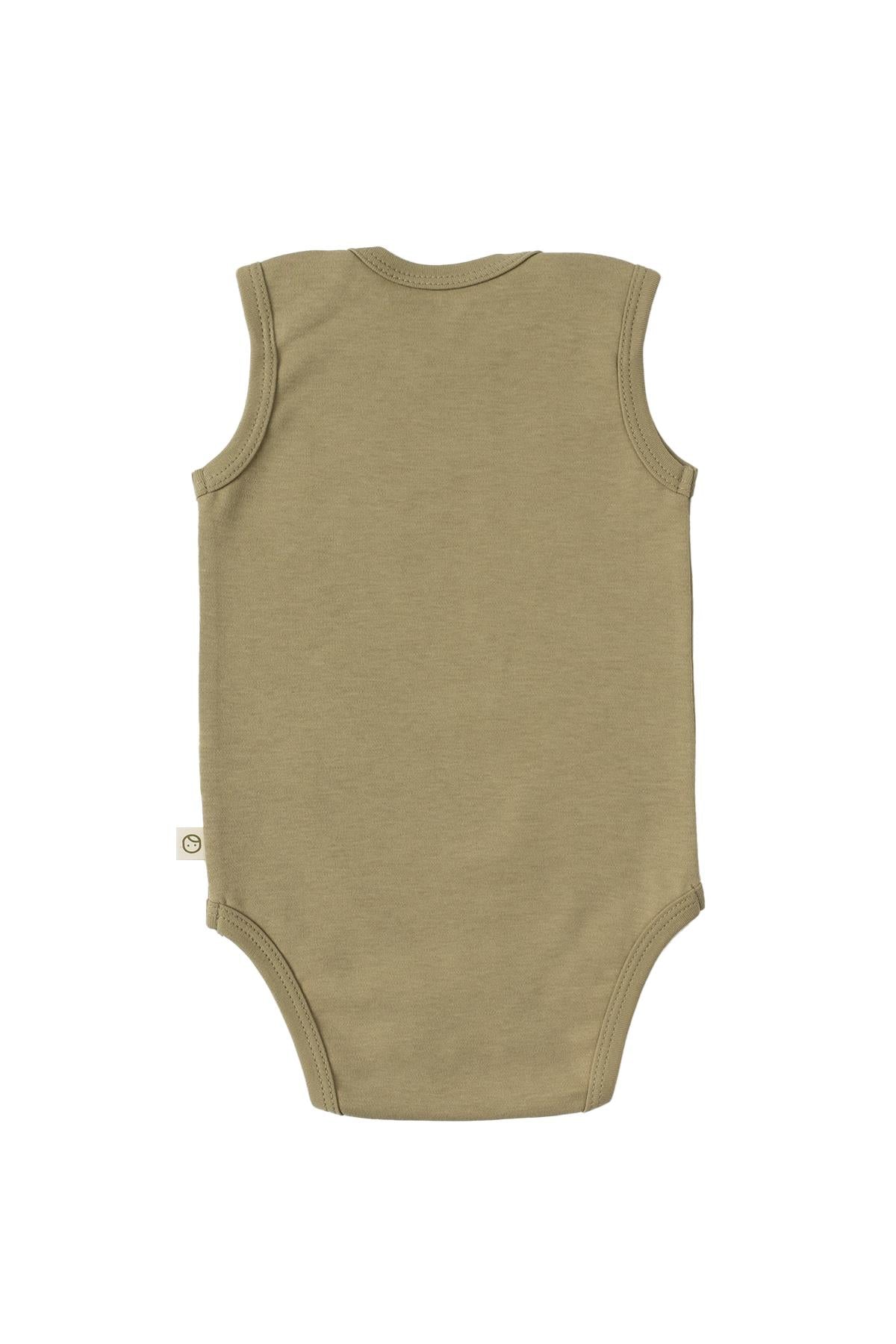 Khaki Organic Cotton Sleeveless Bodysuit with Gusto Print - Soft & Stylish