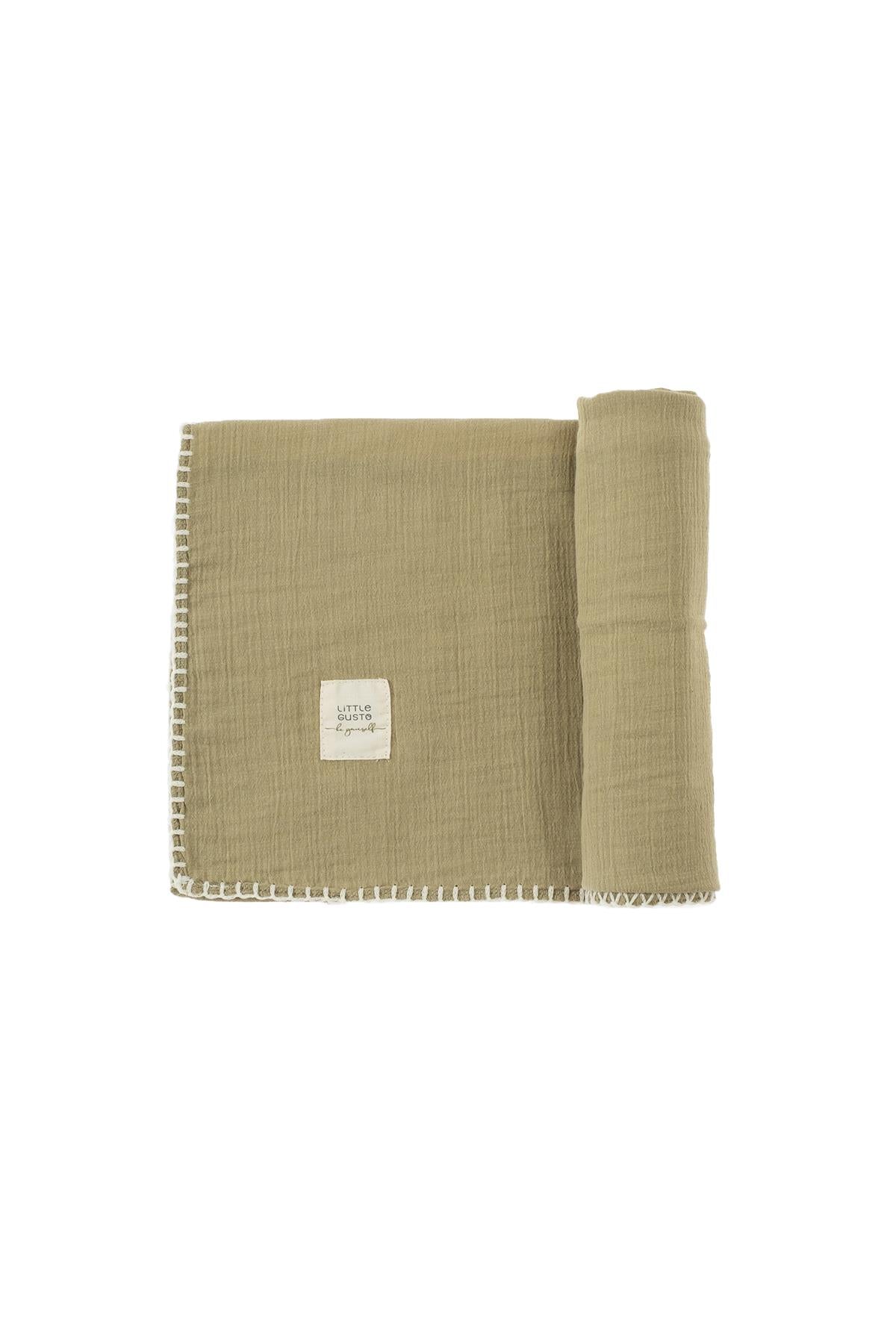 Organic Cotton Muslin Swaddle - Khaki | Soft & Cozy for Baby Comfort