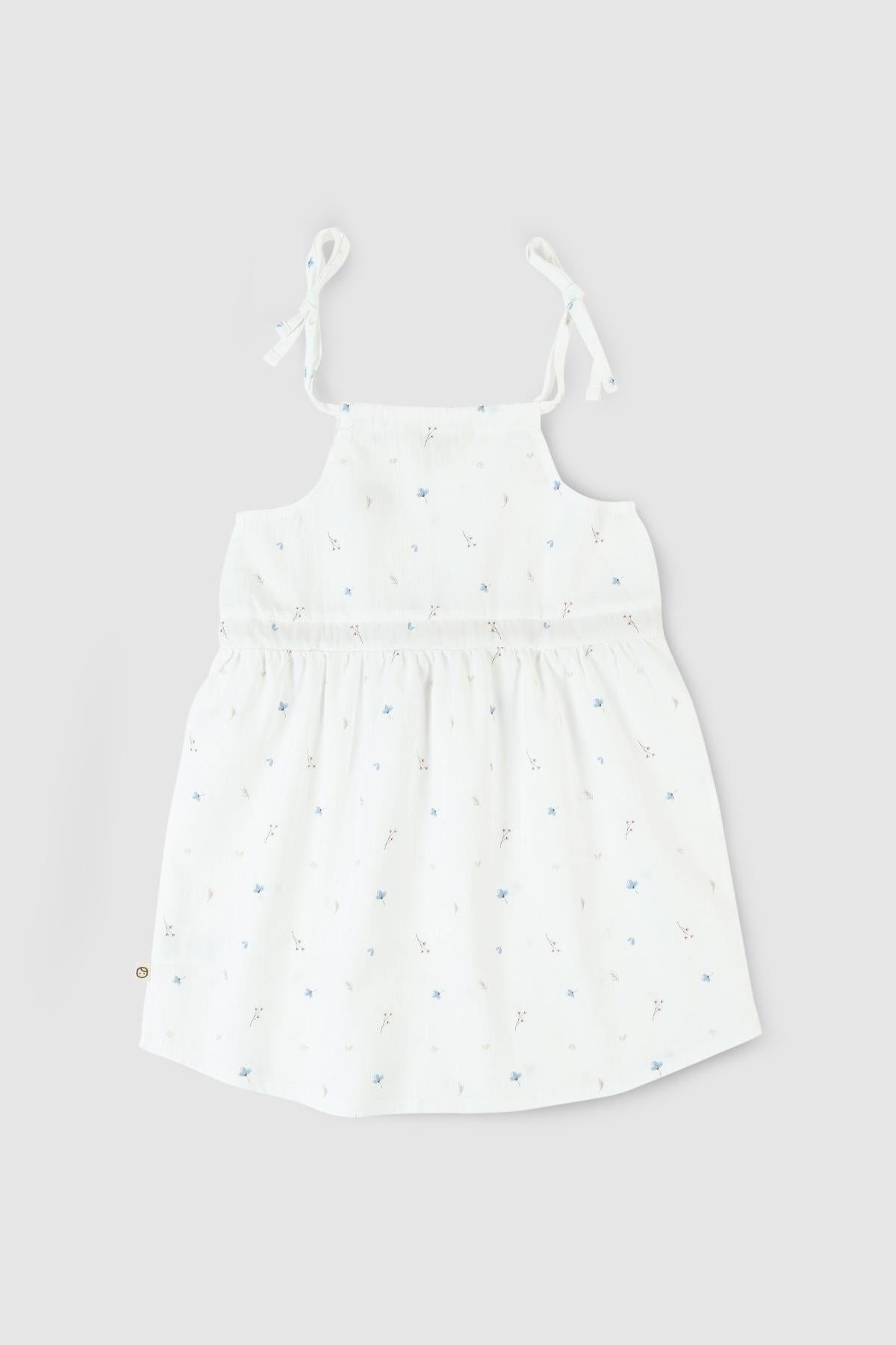 White Organic Cotton Dress with Floral Strap - Soft & Stylish for Kids