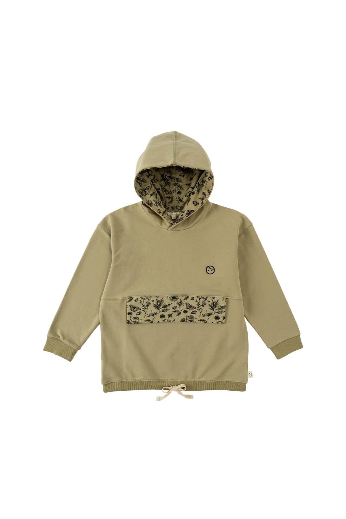 Organic Cotton Hooded Sweatshirt with Pocket - Khaki